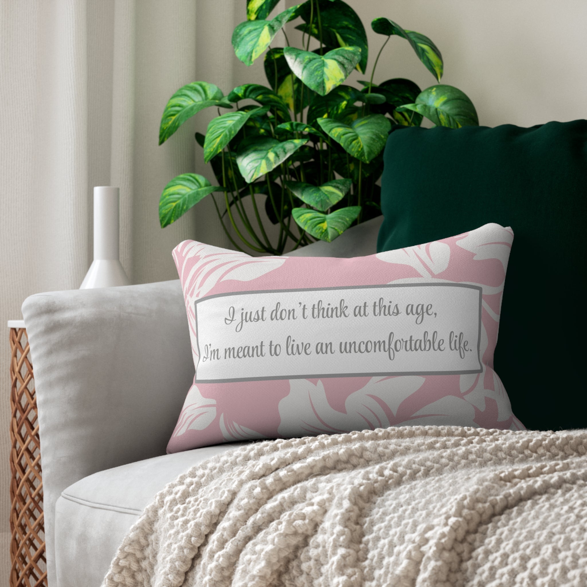 White Lotus Inspired Throw Pillow Pink and Grey Decorative Pillow Uncomfortable Life Quote