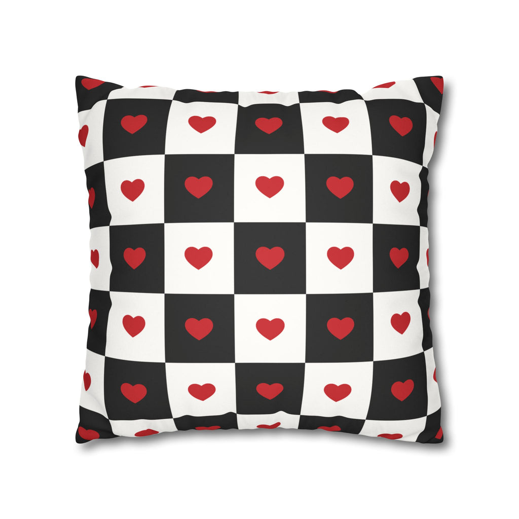 Valentines Pillowcase, Heart Pillow Cover, Checkered Decor, Faux Suede Cushion, Valentine's Day Gift, Square Throw Pillow, Love Home Decor