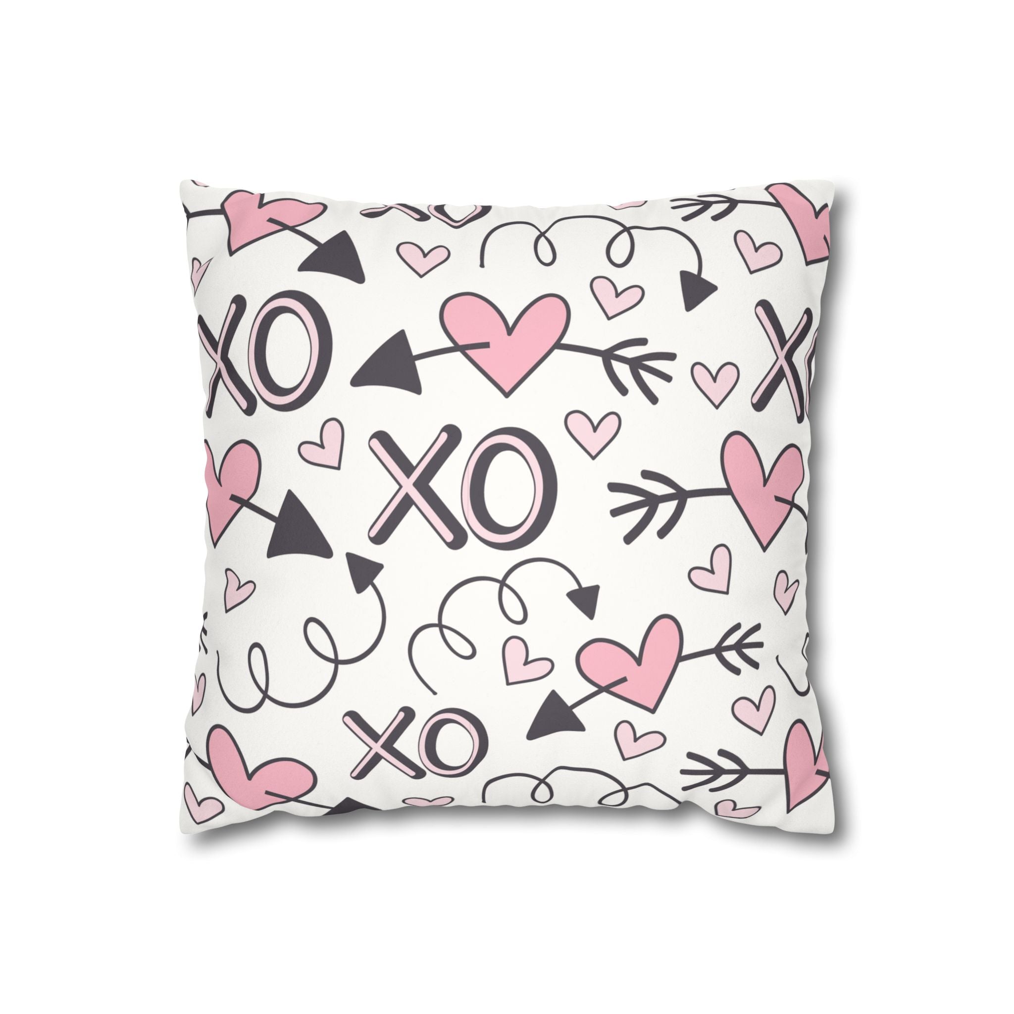 Valentine's Print Faux Suede Square Pillowcase XO Heart Print Valentine's Sofa Pillow Case Valentines Decor