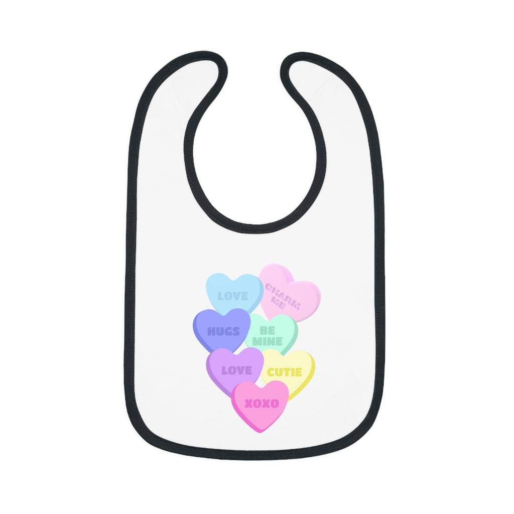 Candy Hearts Valentines Bib Baby Bib for Valentine's Day Baby Contrast Trim Jersey Bib