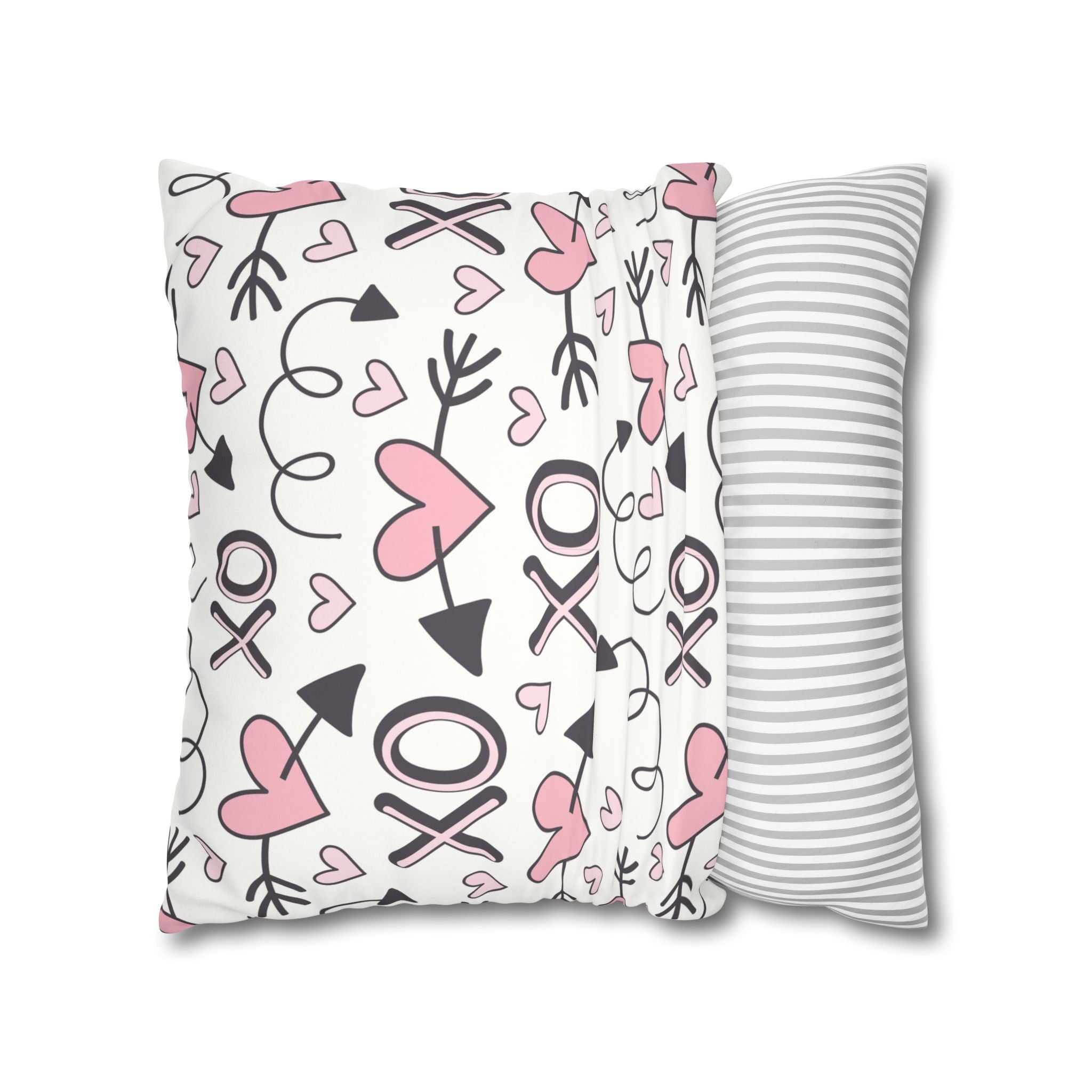 Valentine's Print Faux Suede Square Pillowcase XO Heart Print Valentine's Sofa Pillow Case Valentines Decor