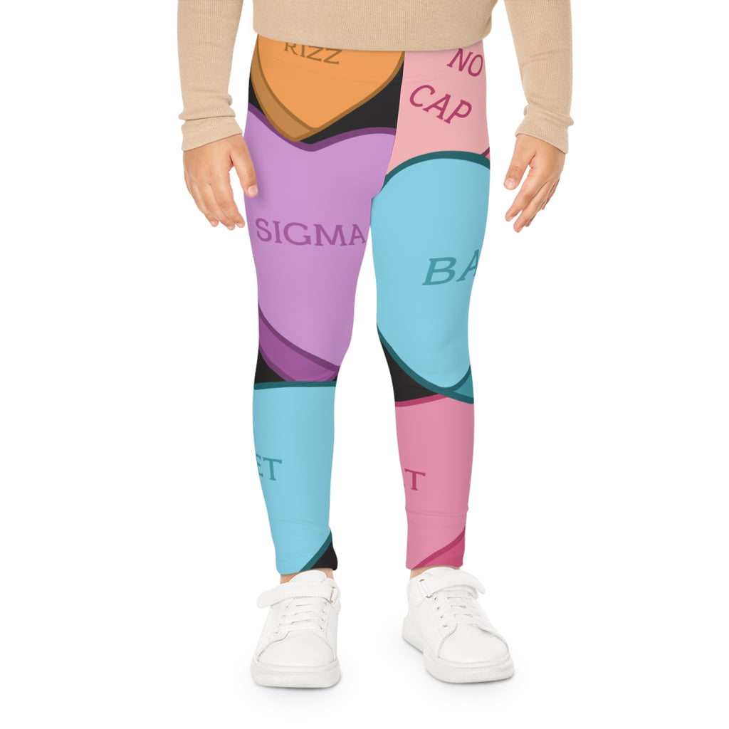 Candy Hearts Kids Leggings - Alpha Gen Slang, Children's Leggings, Youth Pants, Sweet Treat Print, Fun Patterned Tights