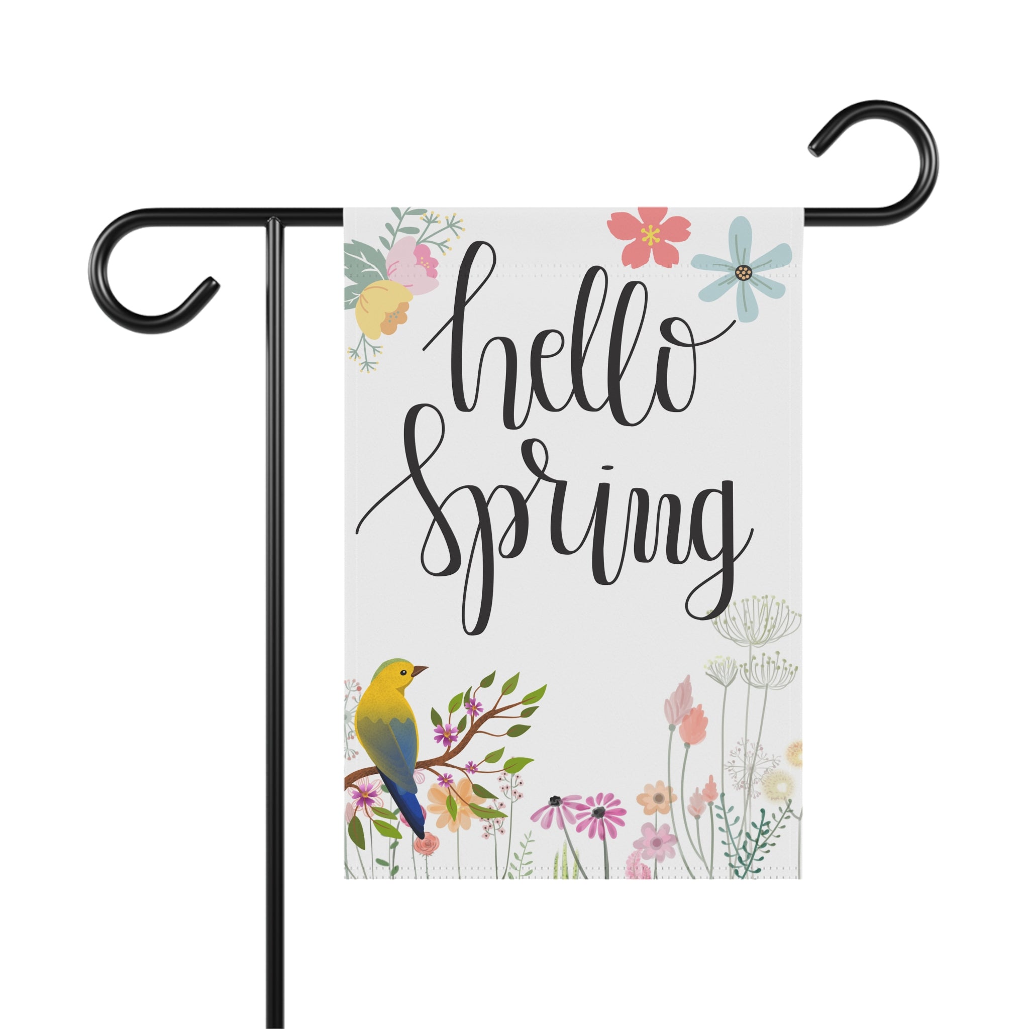 Spring Flag with Birds and Flowers Hello Spring Decor, Floral Welcome Outdoor Home Decoration, Garden Flag or House flag sizes