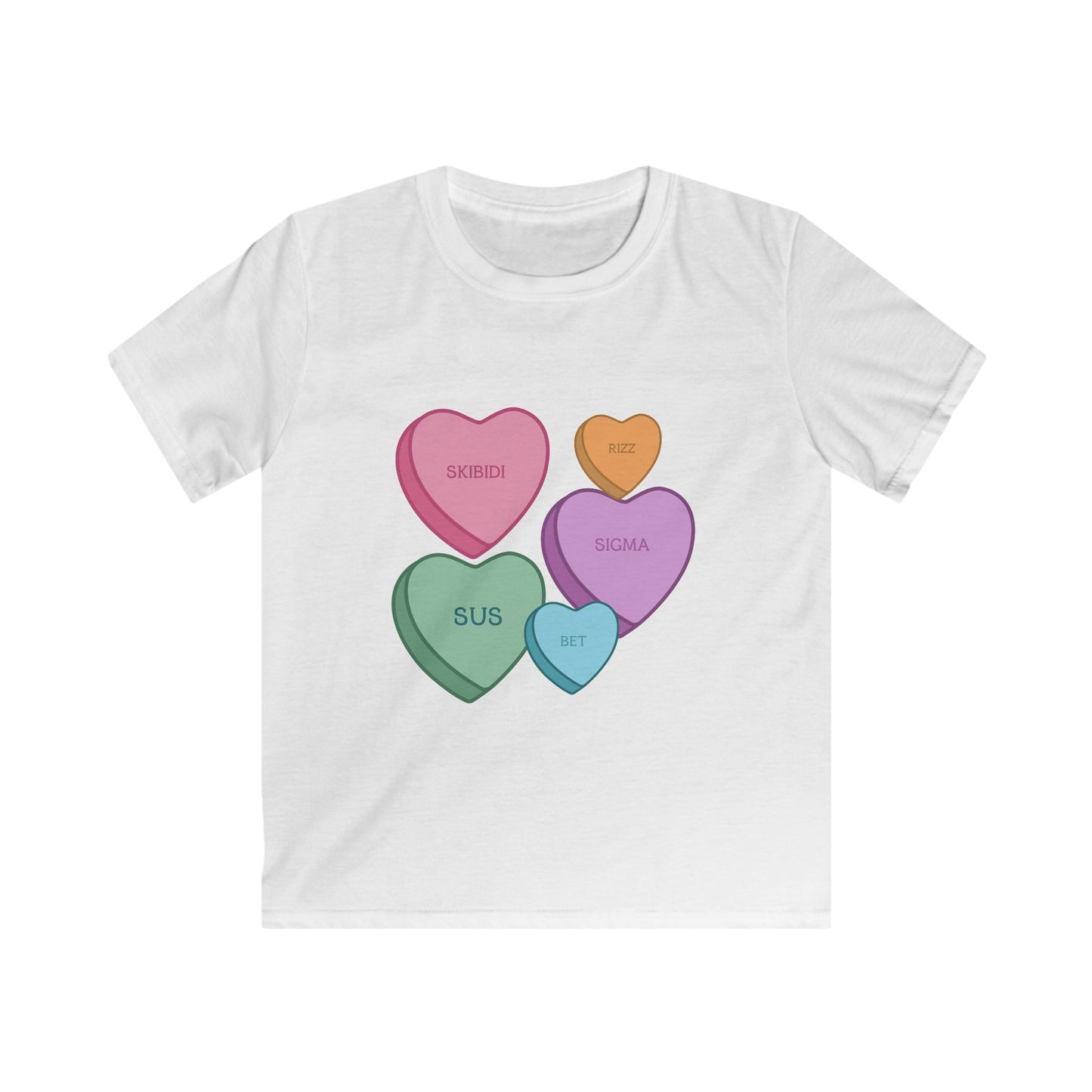 Kids Soft Candy Hearts Tee Shirt Valentines Kids T Shirt Candy Hearts Slang Tee, Youth Valentines Day Shirt, Children's Heart Graphic Tee,