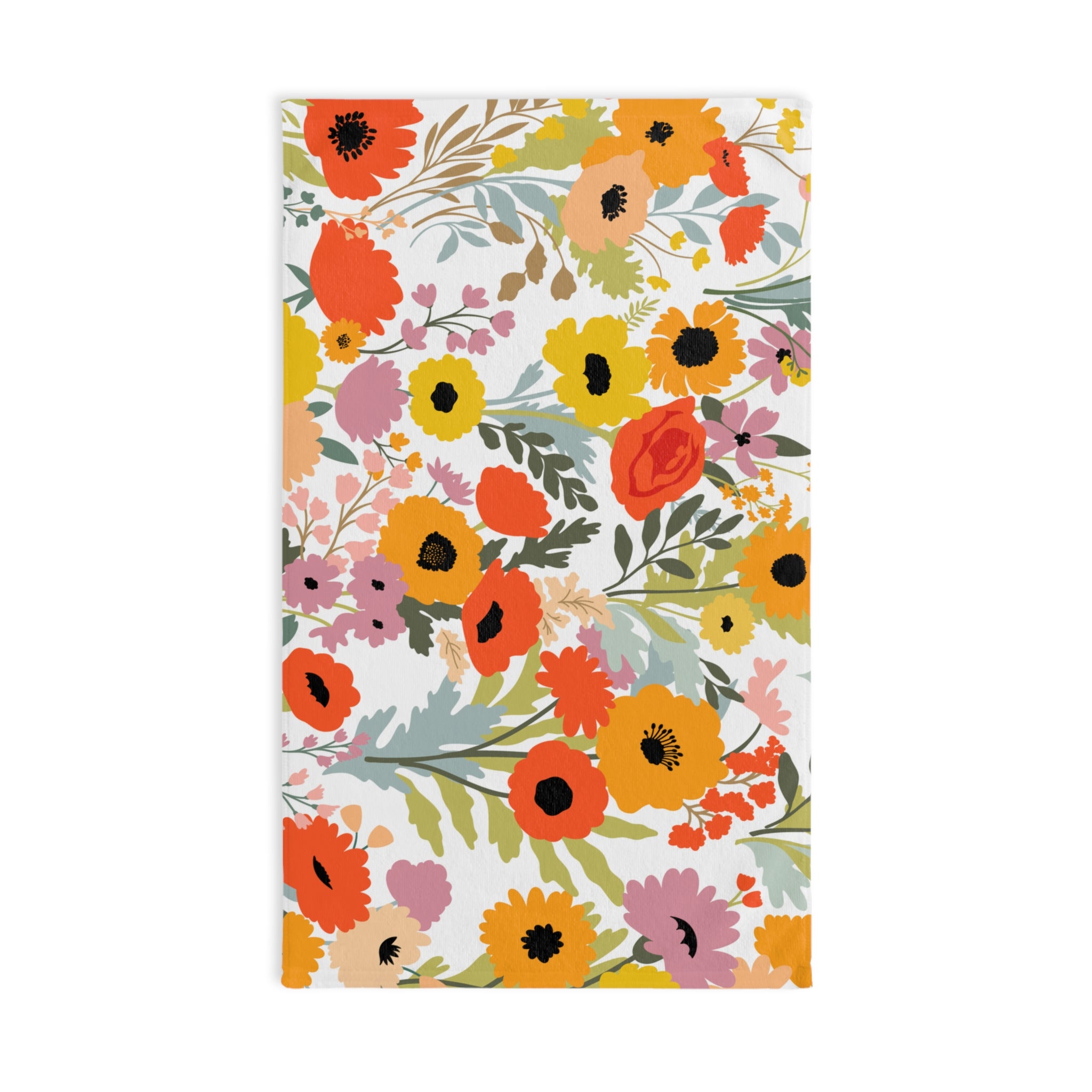 Floral Hand Towel - Nature Inspired Kitchen Decor, Garden Lovers Gift, Vibrant Orange Yellow Bathroom Towel, Bath or Kitchen Towel