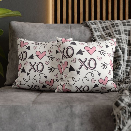 Valentine's Print Faux Suede Square Pillowcase XO Heart Print Valentine's Sofa Pillow Case Valentines Decor