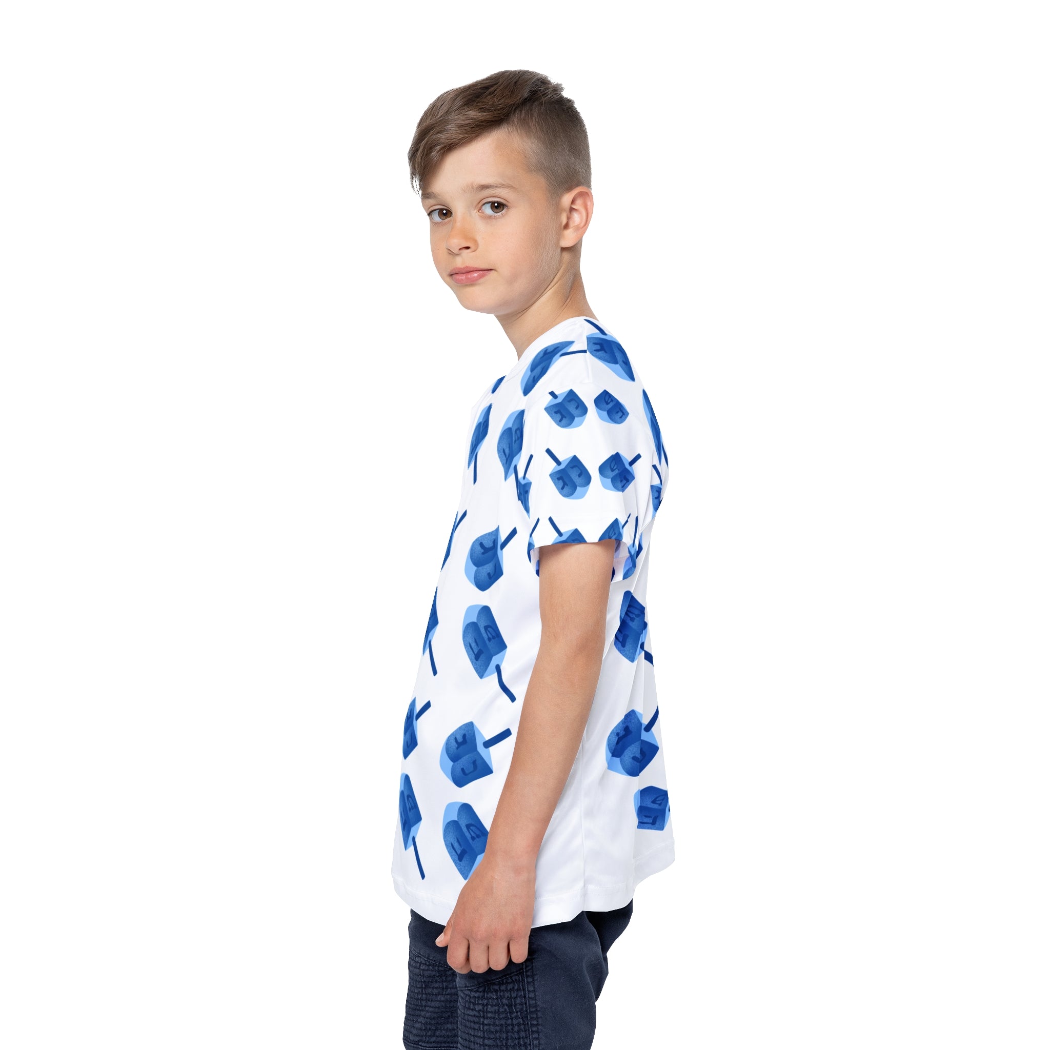 Kids  Hanukkah Dreidel Print T-Shirt | Athletic Top Dreidel Print