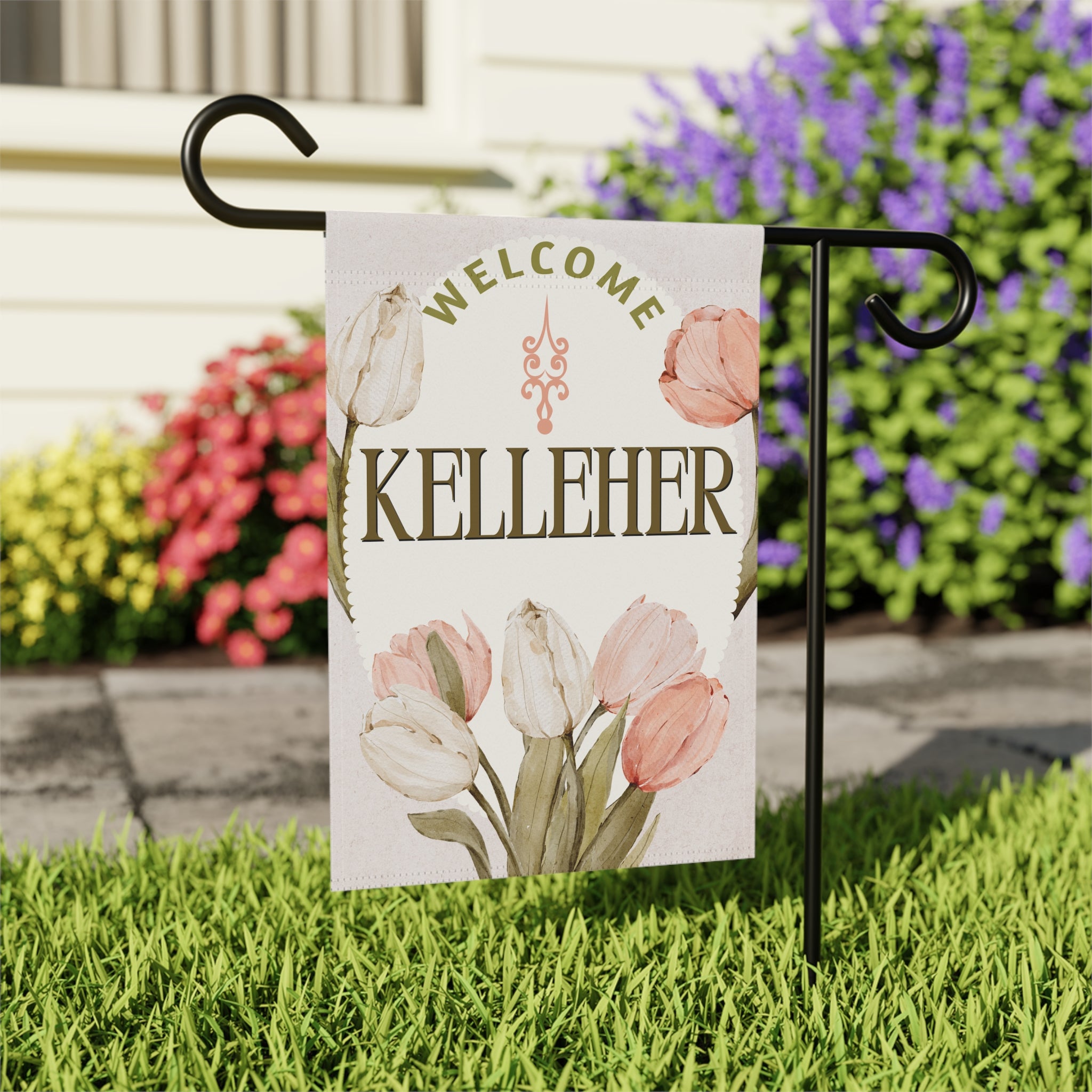 Personalized Custom Name Floral Welcome Garden Banner for Home & Yard Decoration