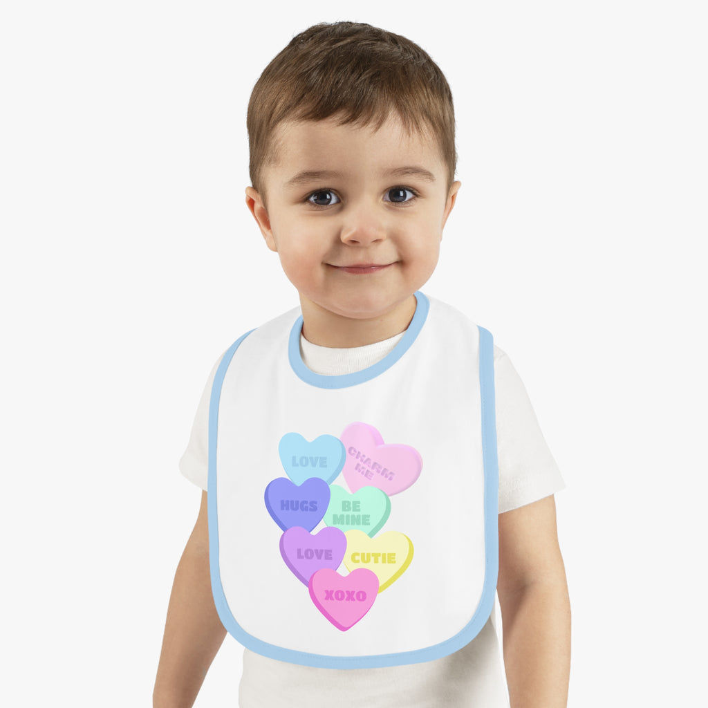 Candy Hearts Valentines Bib Baby Bib for Valentine's Day Baby Contrast Trim Jersey Bib