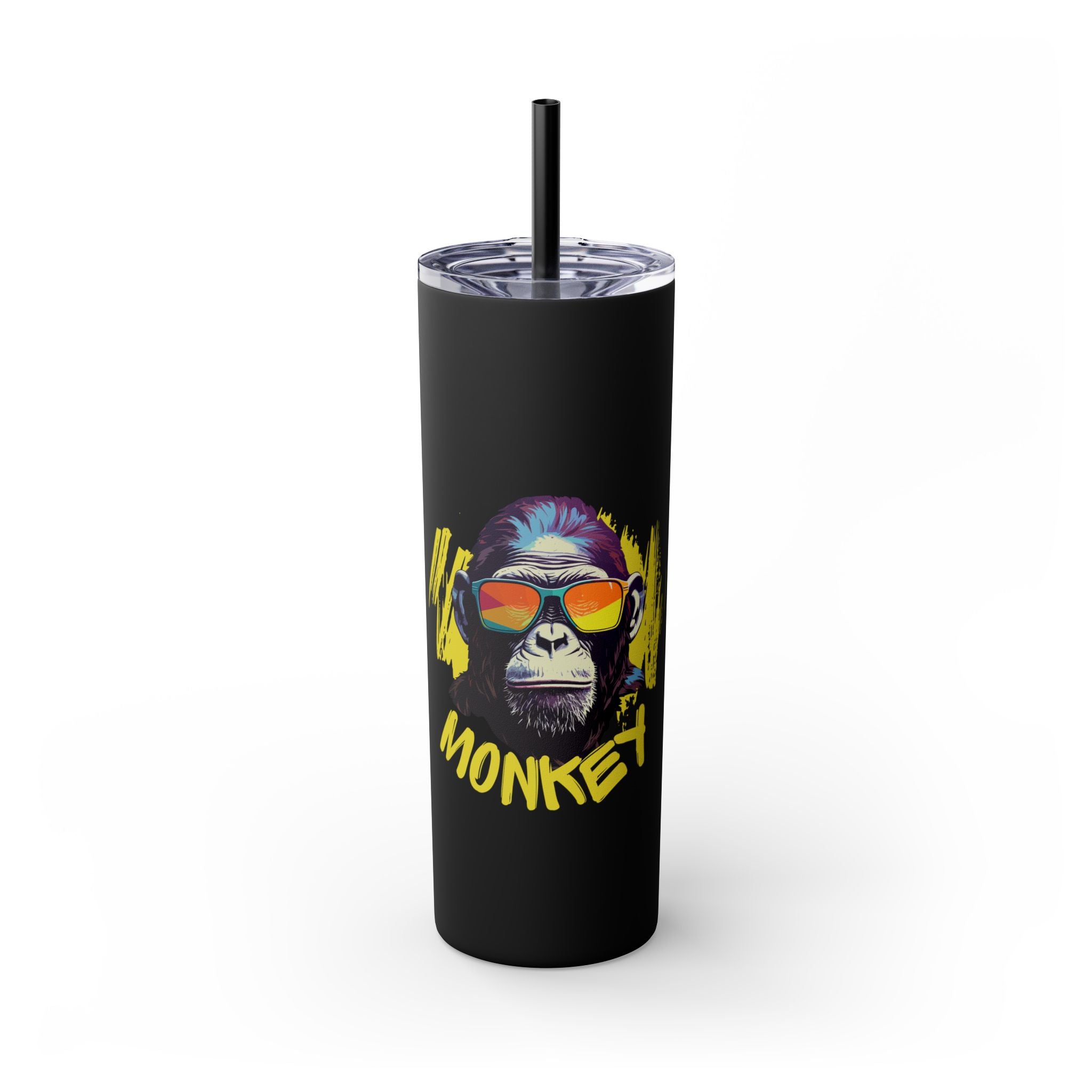 Monkey Print Skinny Tumbler with Straw, 20oz
