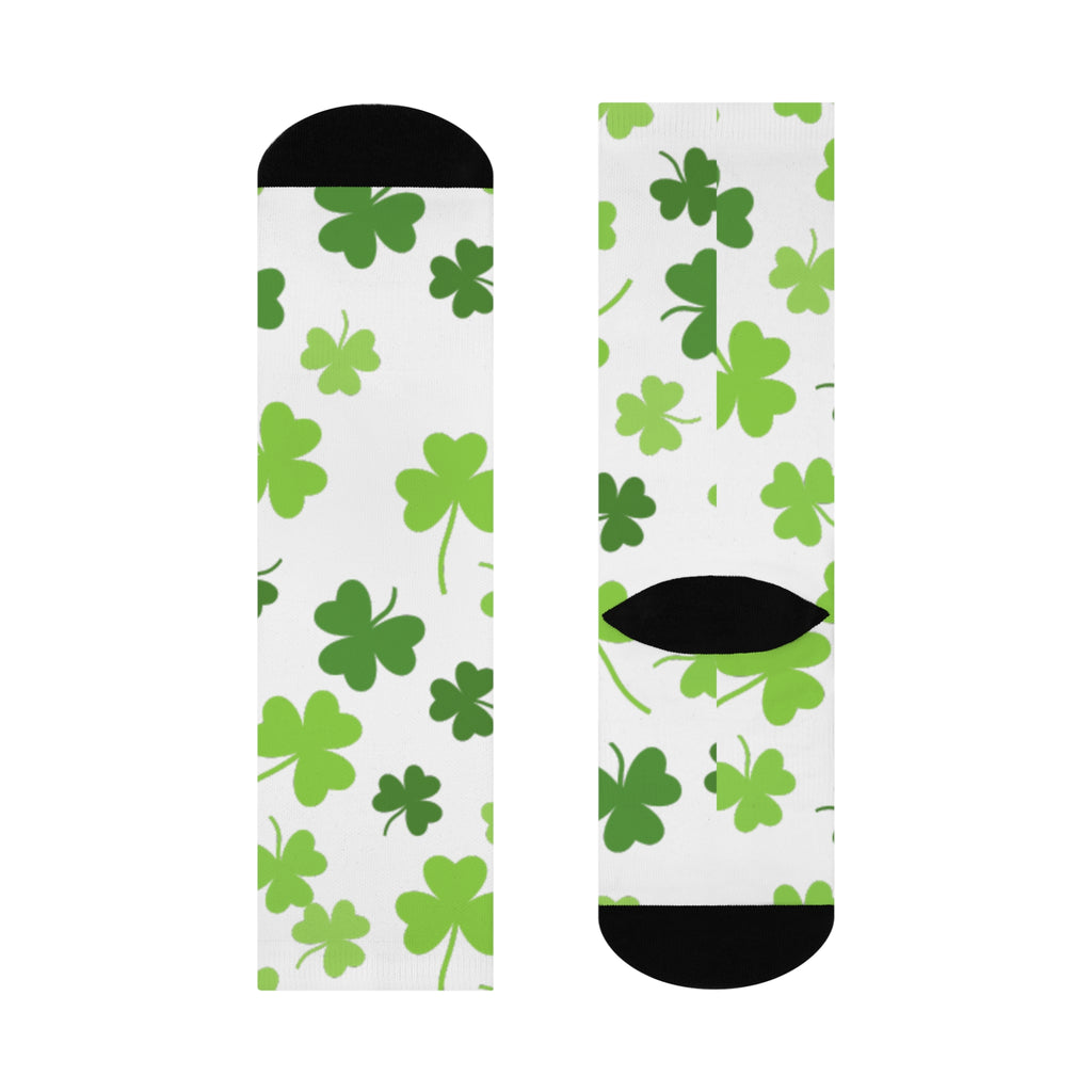 St. Patrick's Day Cushioned Crew Socks with Green Shamrock Design