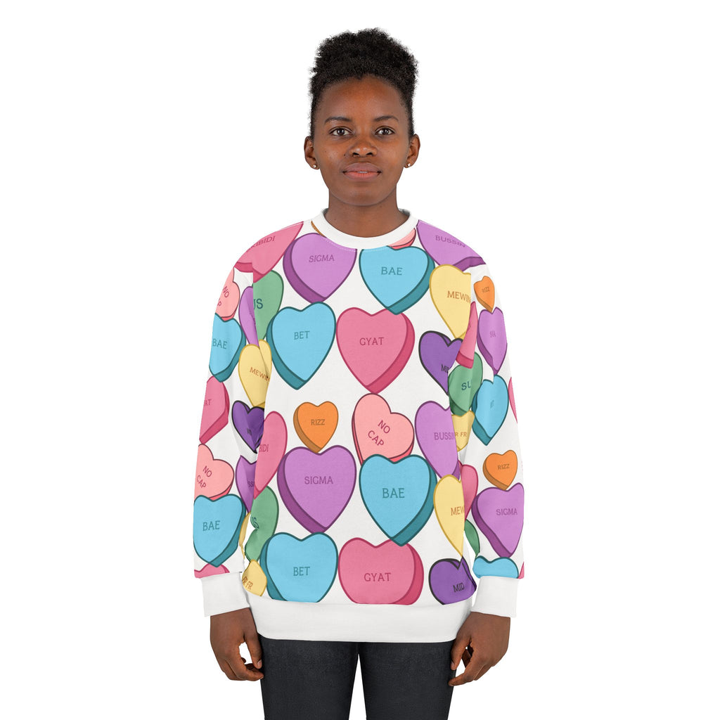 Bussin' Skibidi Bae No Cap Sigma All-Over Print Valentine's Day Sweatshirt