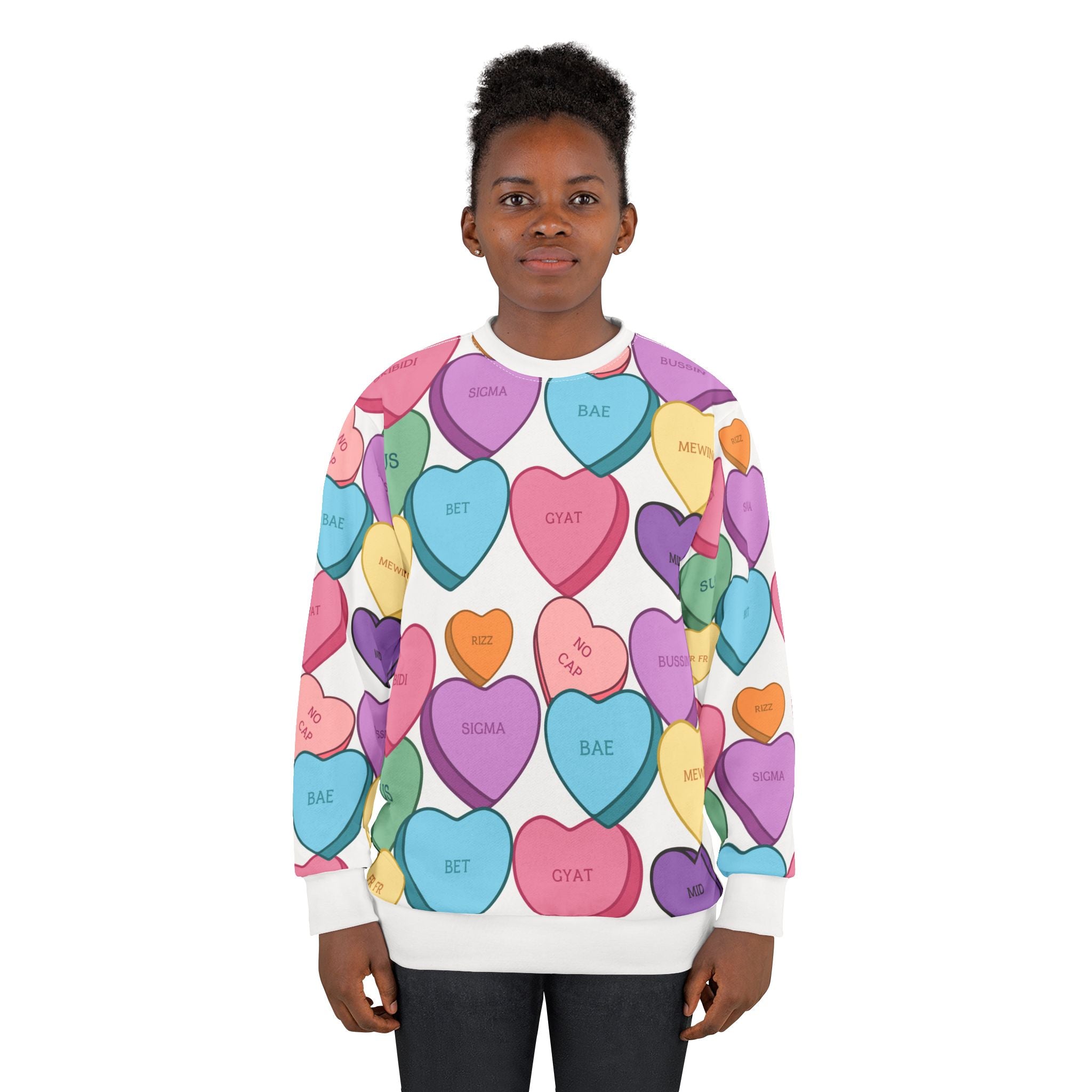 Bussin' Skibidi Bae No Cap Sigma All-Over Print Valentine's Day Sweatshirt