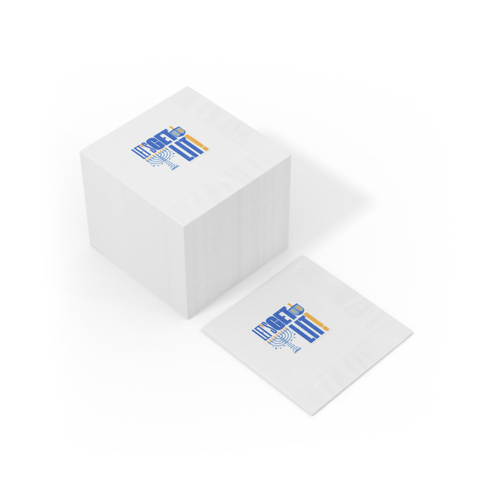 Hanukkah Napkins, Let's Get Lit White Coined Hanukkah Napkins