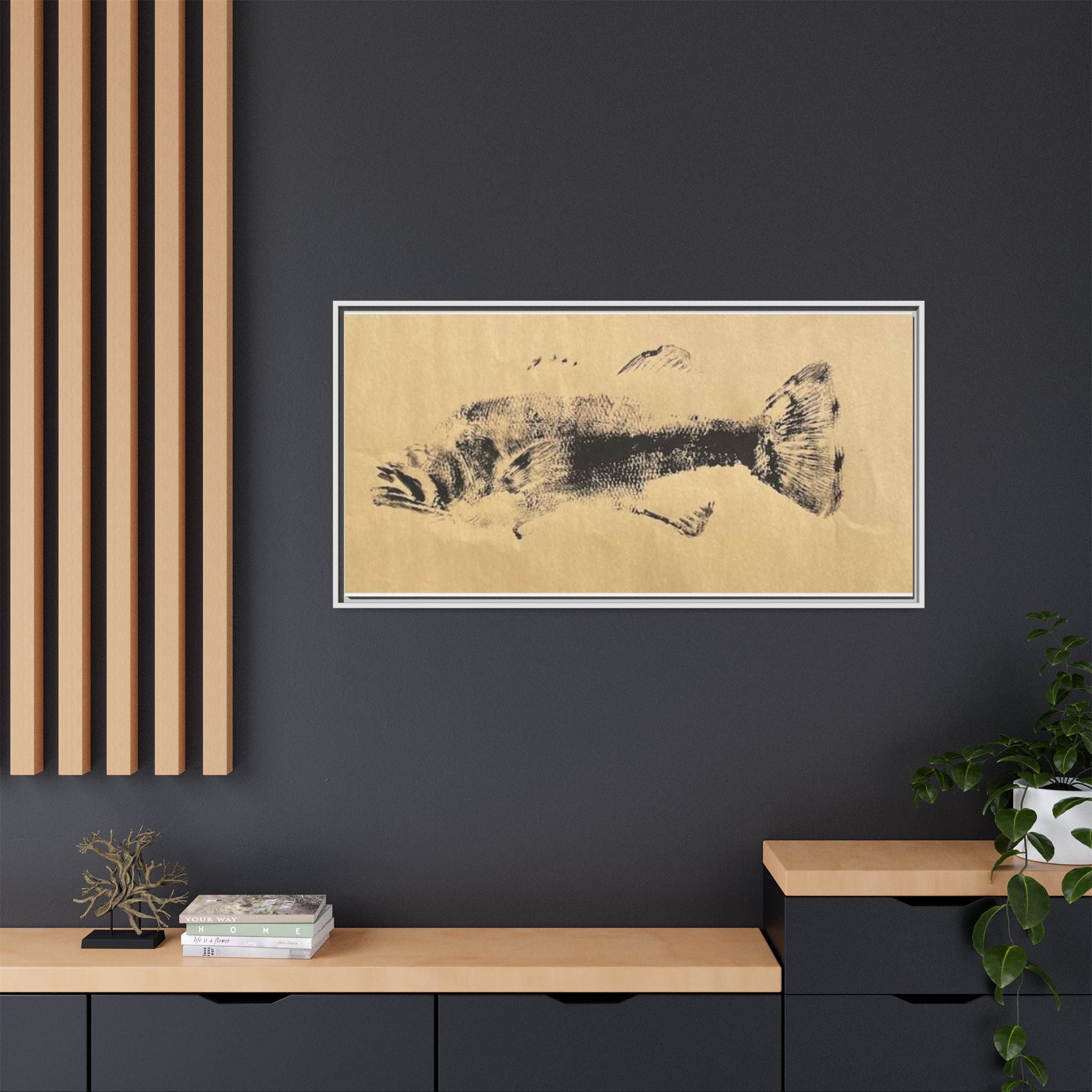 Gyotaku Fish Matte Canvas, Framed Gyotaku print by rubbing the body of an inked fish