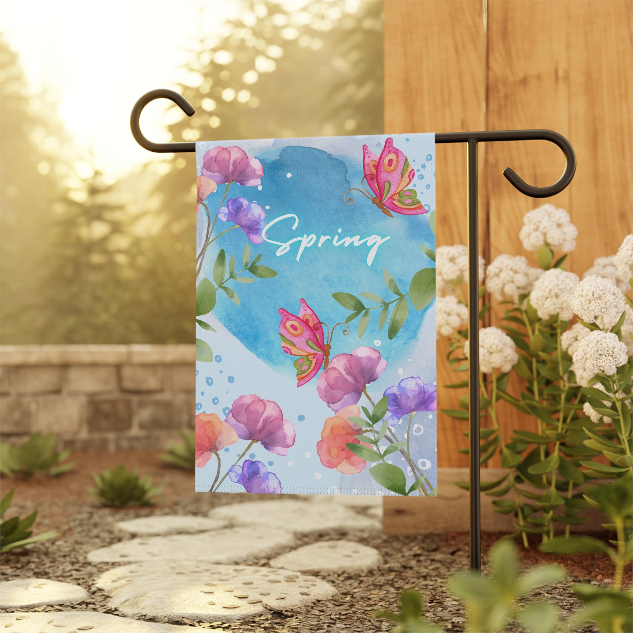 Spring Garden Flag or Spring House Flag, Vibrant House Flag for Spring, Floral Outdoor Decor, Springtime Decor, Butterfly Garden Flag