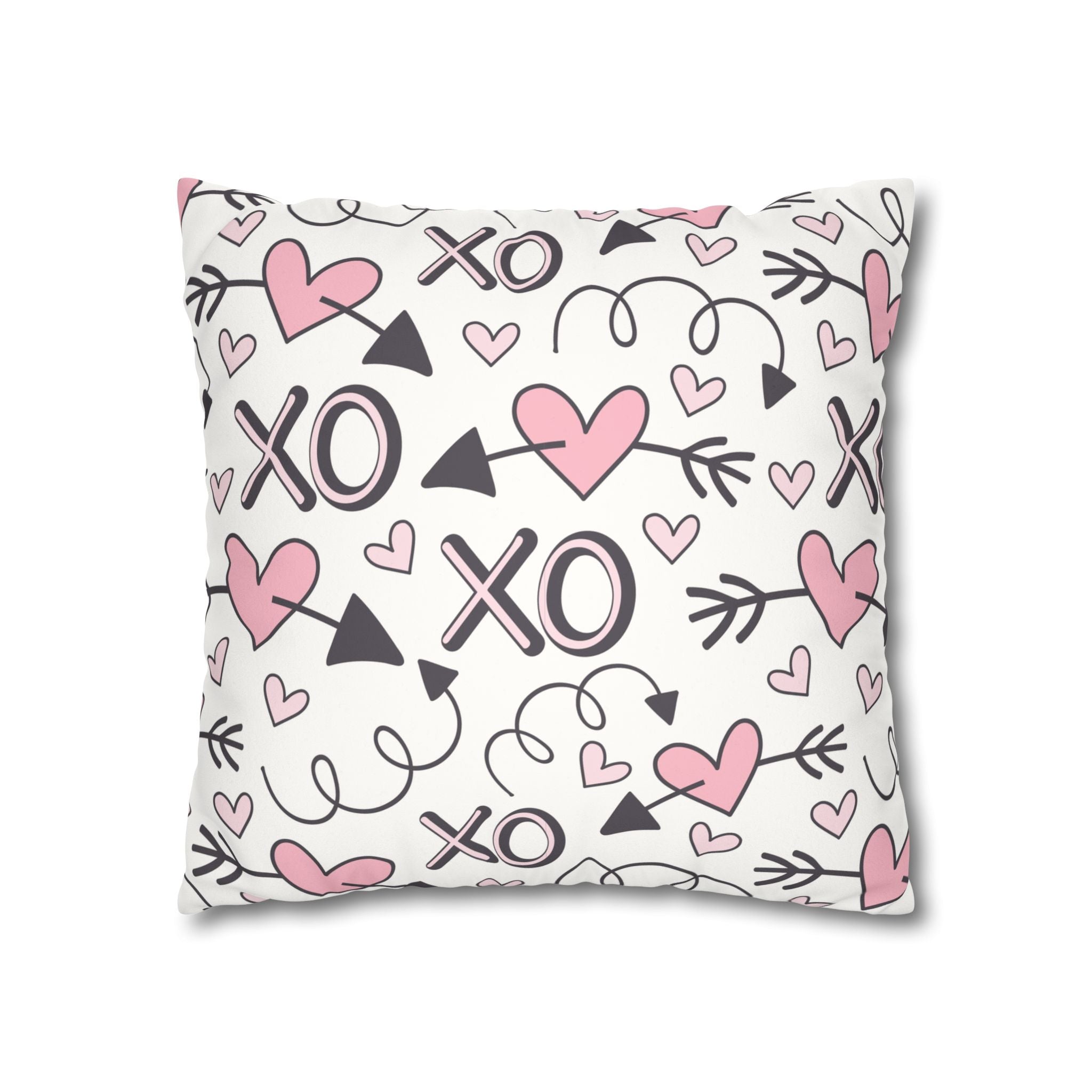 Valentine's Print Faux Suede Square Pillowcase XO Heart Print Valentine's Sofa Pillow Case Valentines Decor