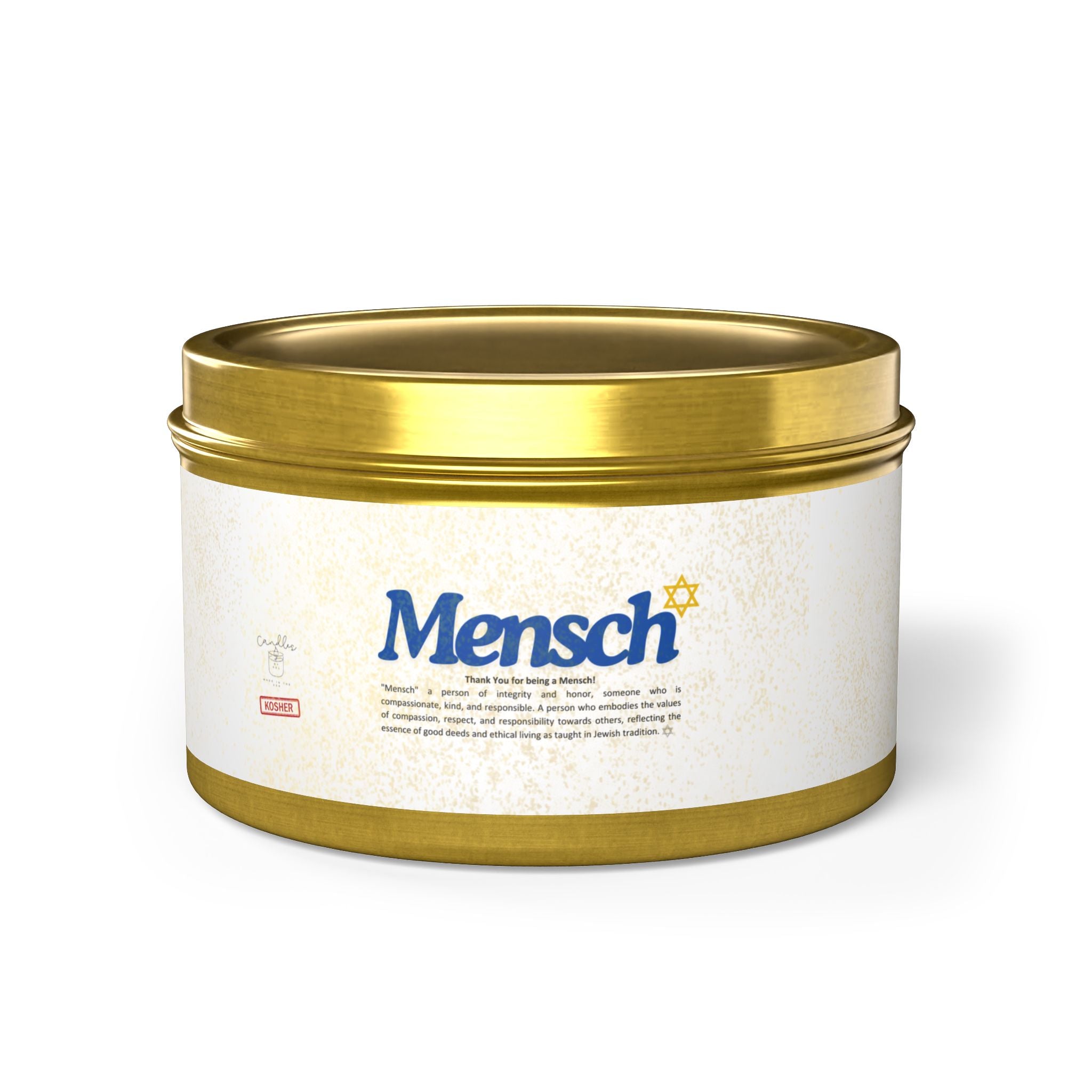 Mensch Appreciation Candle Gift, Jewish Thank You Tin Candles, Handmade in USA Gratitude Mensch Candle Jewish Gift