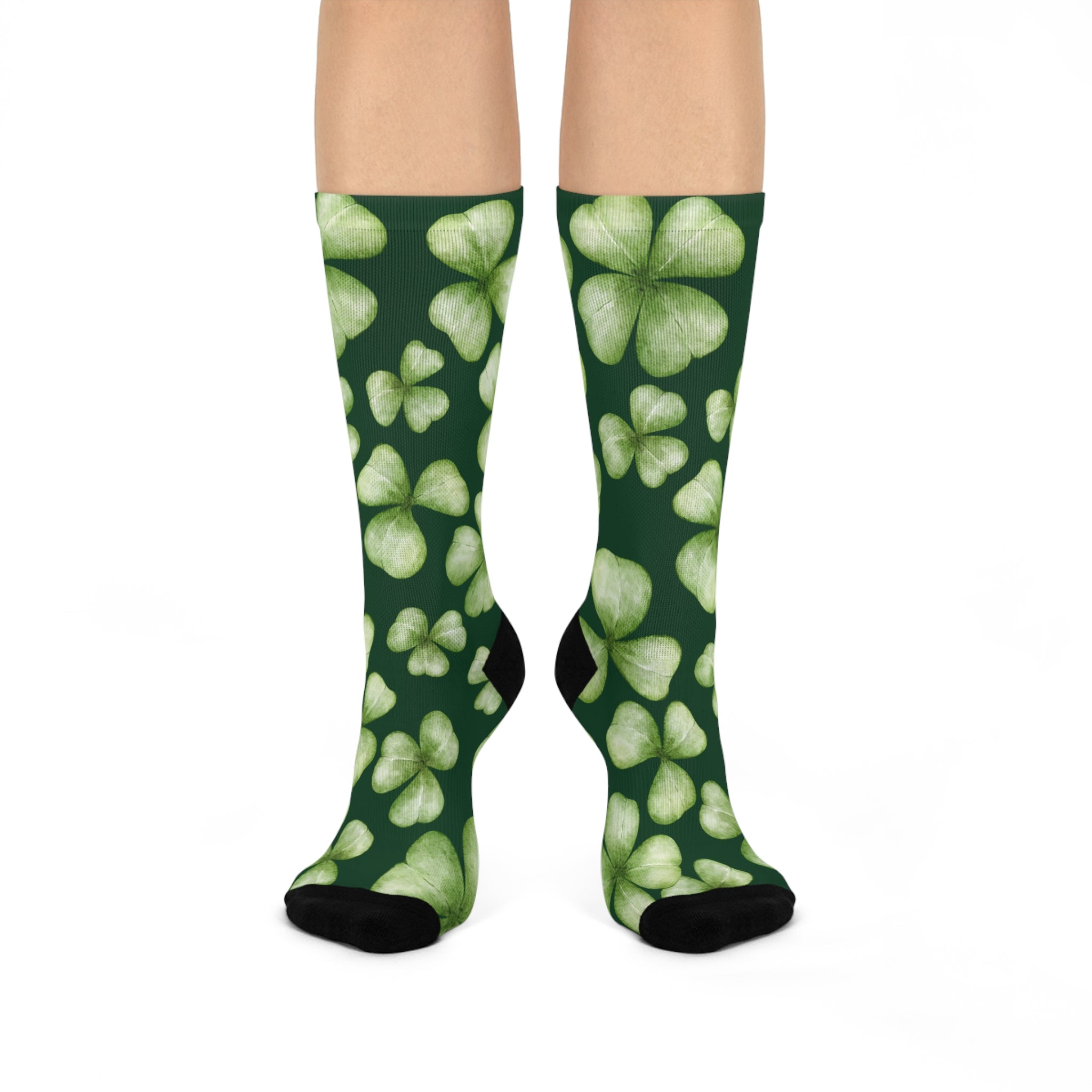 St. Patrick's Day Lucky Clover Crew Socks - Cushioned Comfort for Everyday Wear