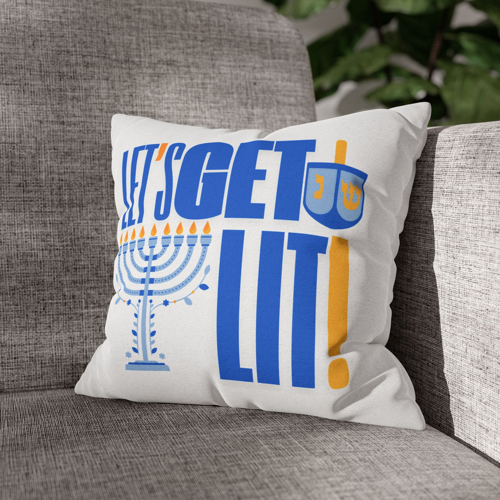 Hanukkah Decor Pillowcase, Let's Get Lit Chanukah Pillow Cover, Double Sided Hanukkah Decor