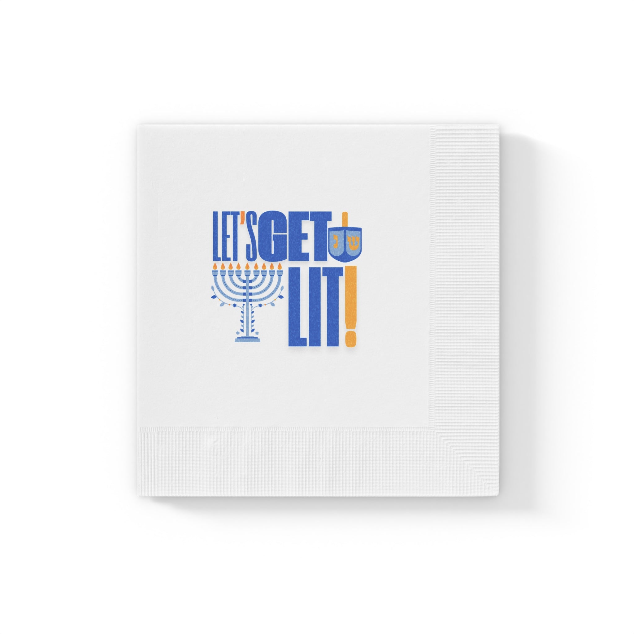 Hanukkah Napkins, Let's Get Lit White Coined Hanukkah Napkins