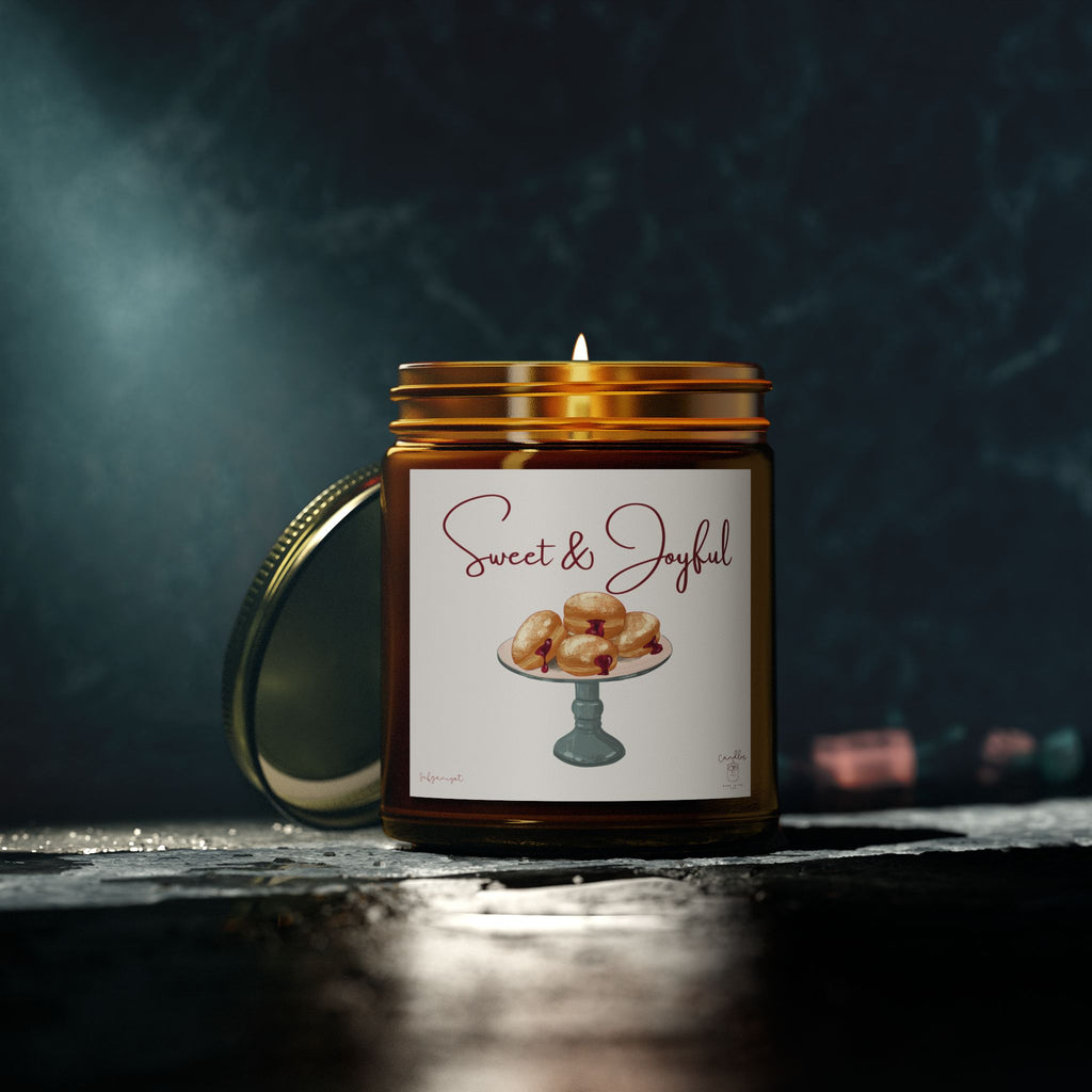 Hanukkah Scented Candles, Chanukah Sufganiyot Scented Candle for Hanukkah made of Coconut Apricot Wax (4oz, 9oz)