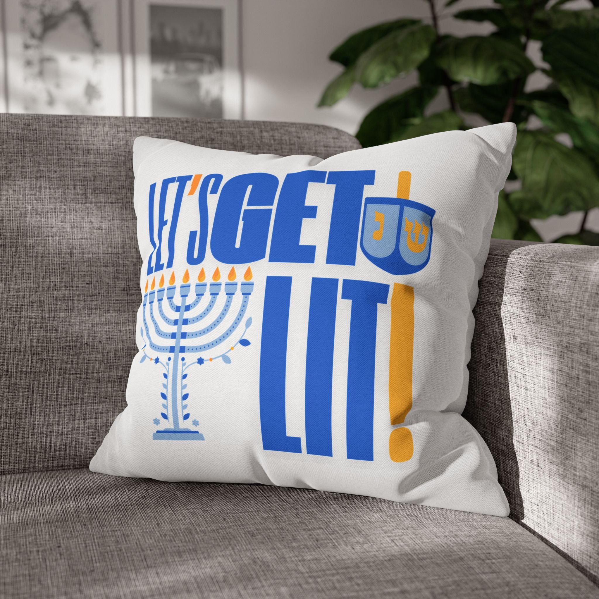 Hanukkah Decor Pillowcase, Let's Get Lit Chanukah Pillow Cover, Double Sided Hanukkah Decor