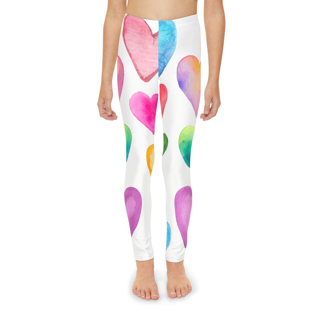 Youth Valentine's Leggings Valentine's Full-Length Leggings Pastel Hearts Print Leggings