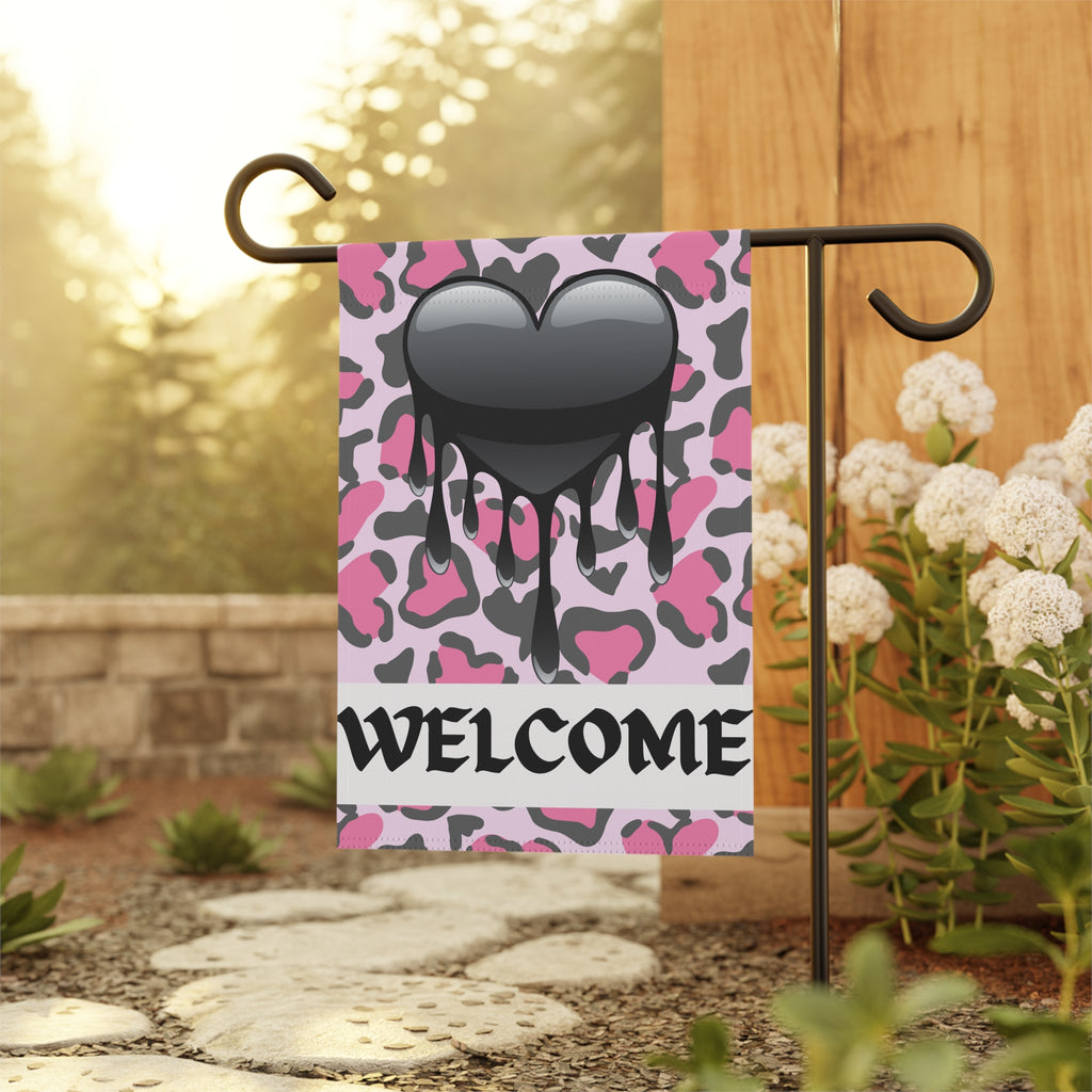 Black Heart Valentines Day Welcome Flag Valentines Day Garden Flag with Black Heart Punk Style Valentine's Flag