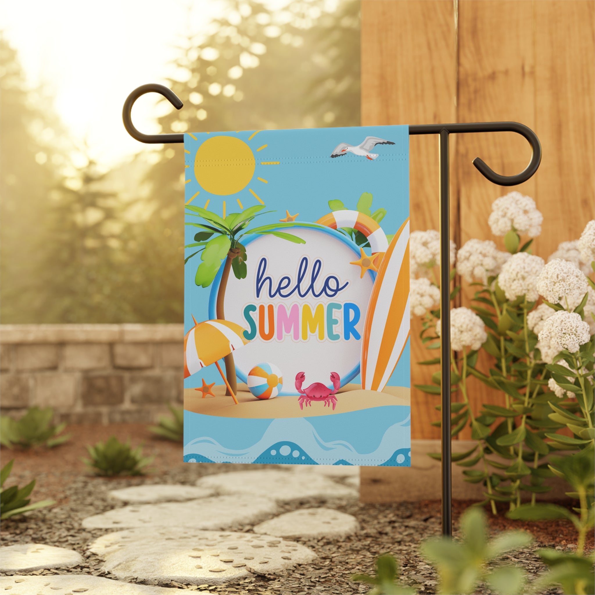 Beach Vibes Hello Summer Garden Flag Welcome Sign 12x18 inches