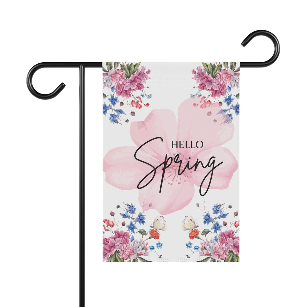 Spring Garden Flag 12X18 Hello Spring House Flag or Garden Flag Floral Decoration, Seasonal Spring Garden Flag