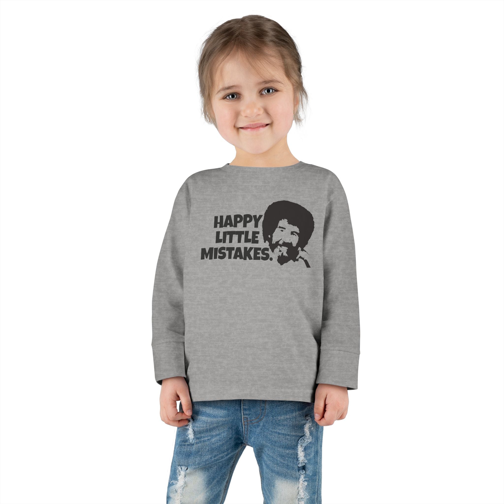 Bob Ross Inspired Toddler Long Sleeve Tee - Happy Little Mistakes Graphic Tee