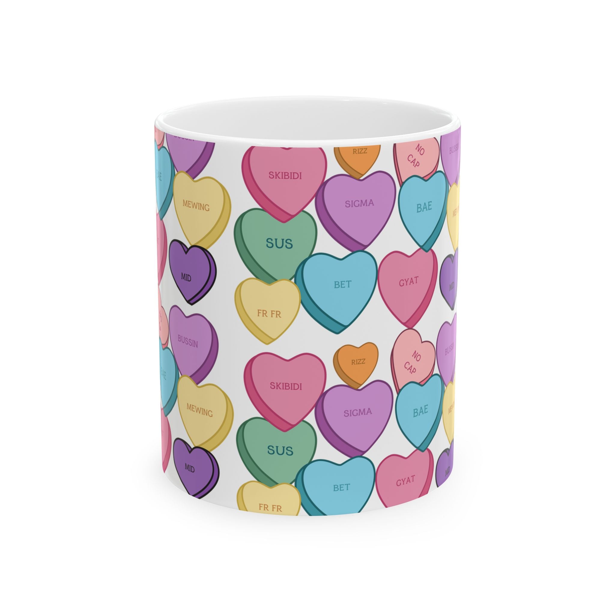Valentine's Mug Candy Hearts Ceramic Mug, (11oz, 15oz)