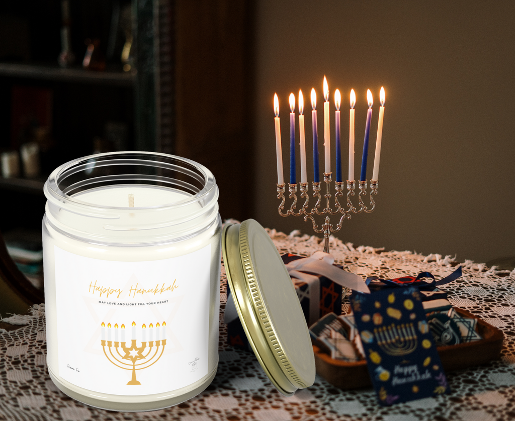 Frasier Fir Hanukkah Candle, Frasier Fir Scented Hanukkah Candle made of Coconut Apricot Wax (4oz, 9oz)