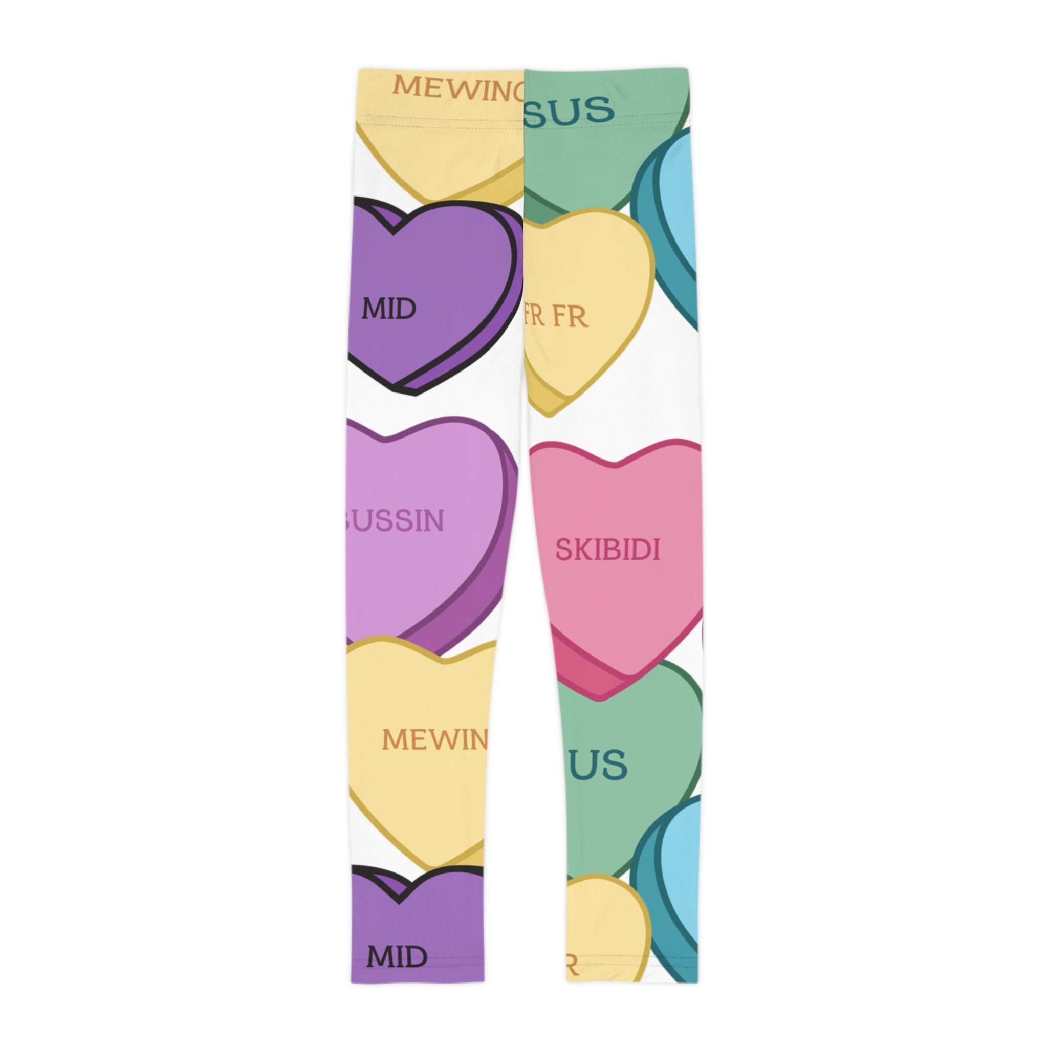 Little Kids Candy Hearts Slang Valentines Leggings, Children's Leggings, Girls Clothing, Comfortable Stretch Pants, Holiday Apparel, Heart