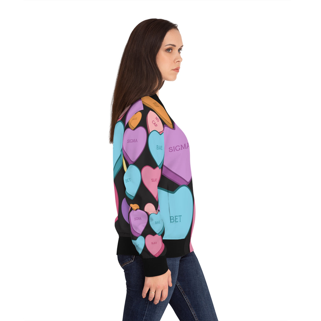 Valentine's Bomber Jacket Candy Hearts Women's Bomber Jacket