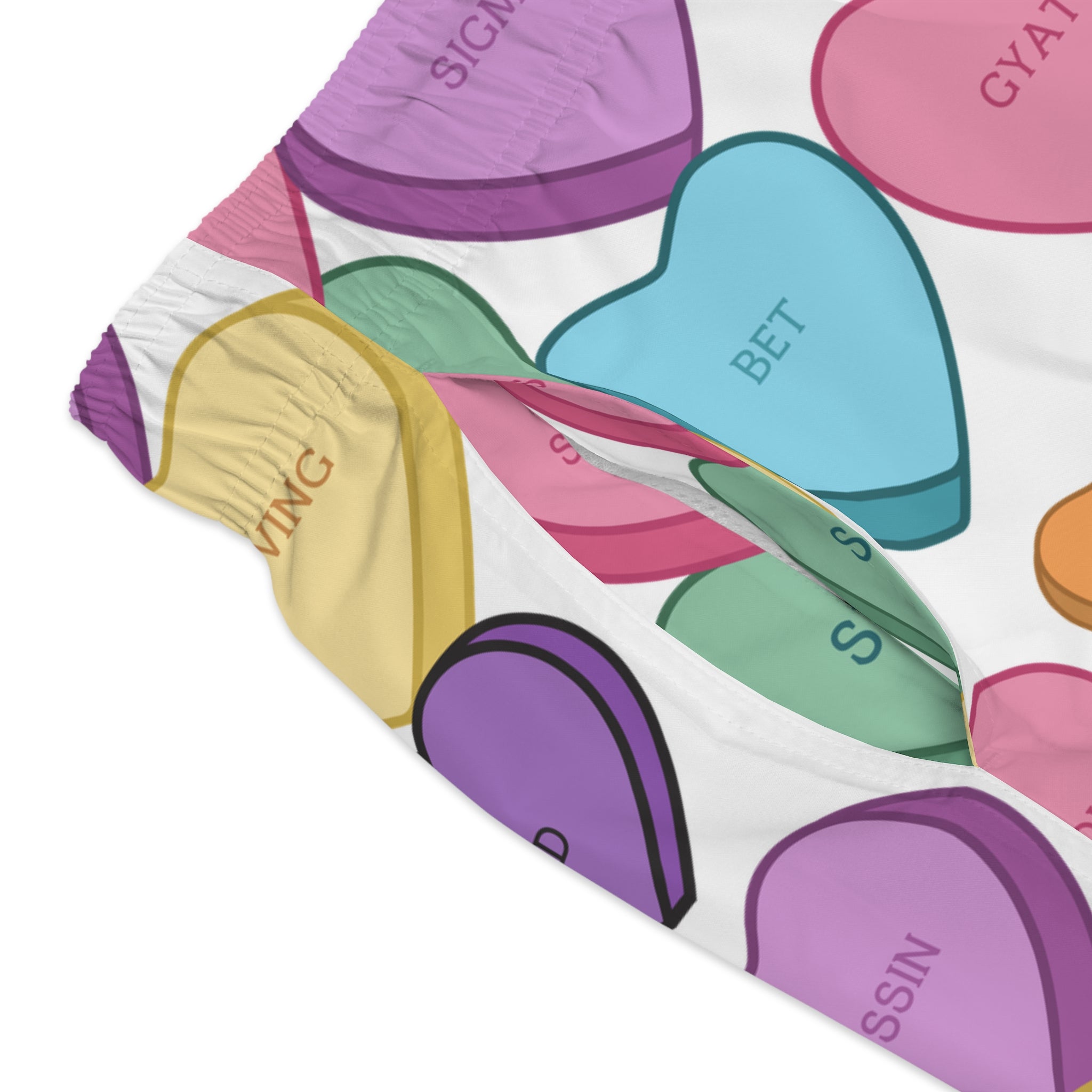 Candy Hearts Swim Trunks Valentines Vacation Wear