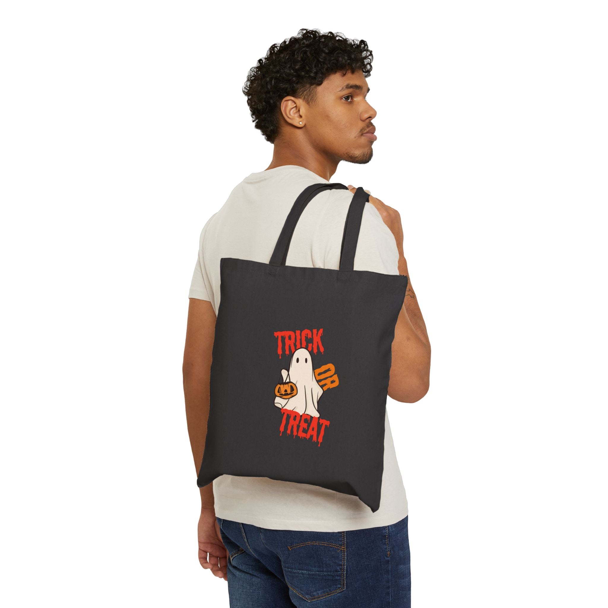 Trick or Treat for Halloween Bag for Halloween Trick or Treating Bag for Candy on Halloween Cotton Canvas Tote Bag