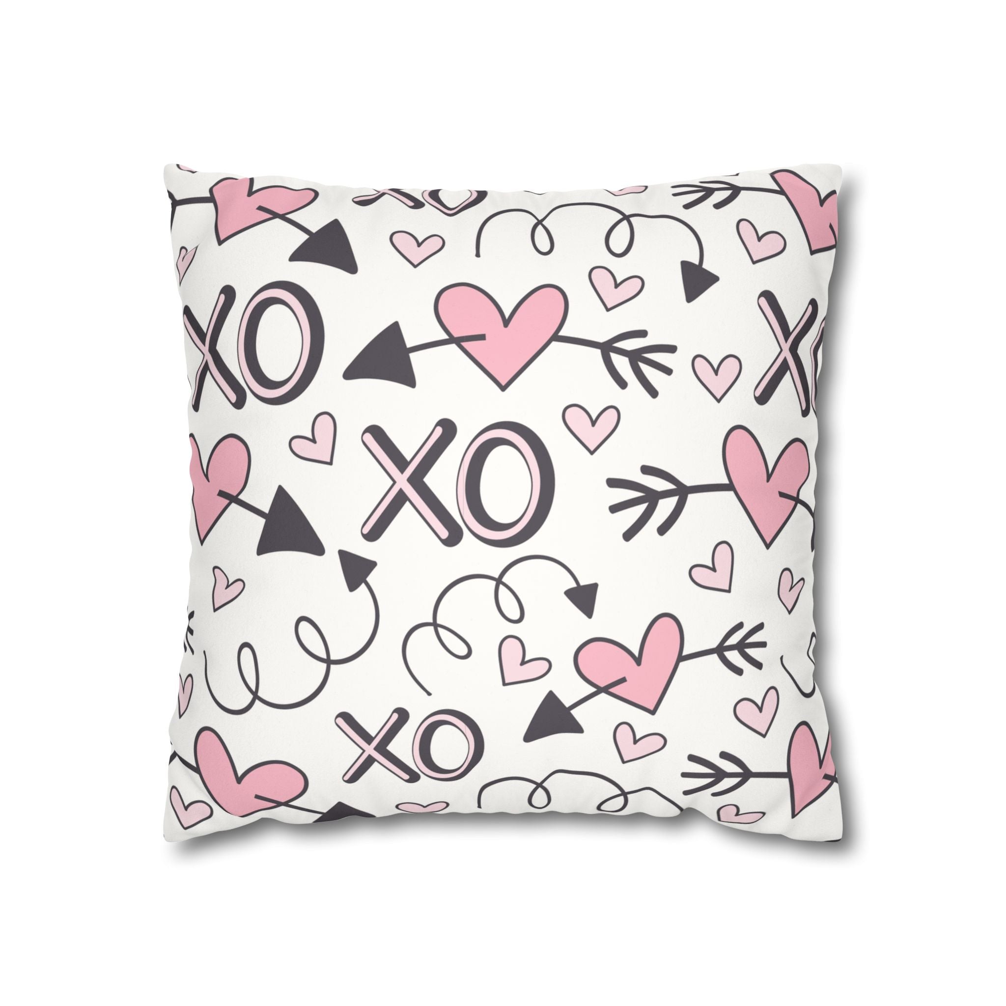 Valentine's Print Faux Suede Square Pillowcase XO Heart Print Valentine's Sofa Pillow Case Valentines Decor