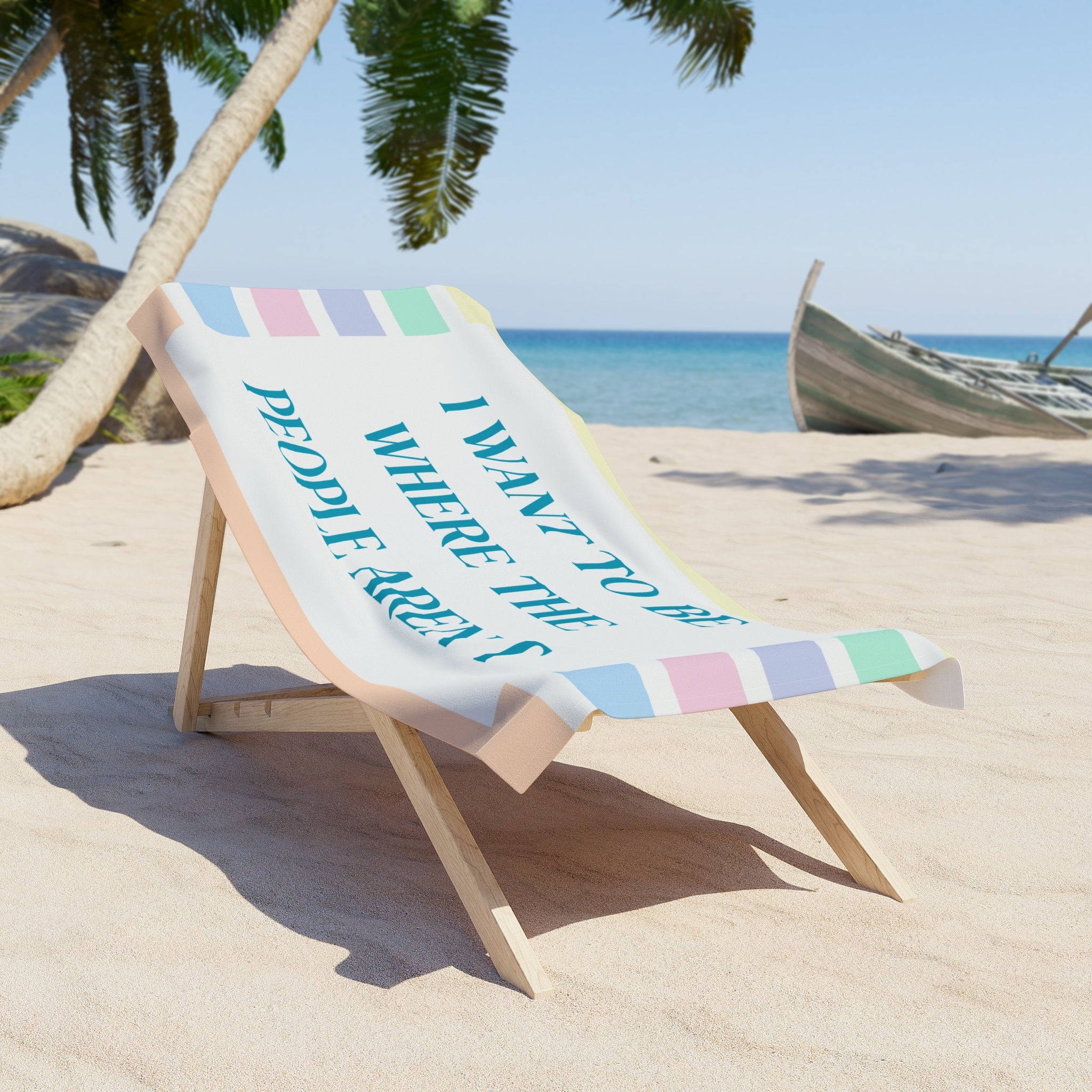 Antisocial Beach Towel - Summer Getaway Quote Striped Pastel Colors Pool Vacation, Beach Lover Gift