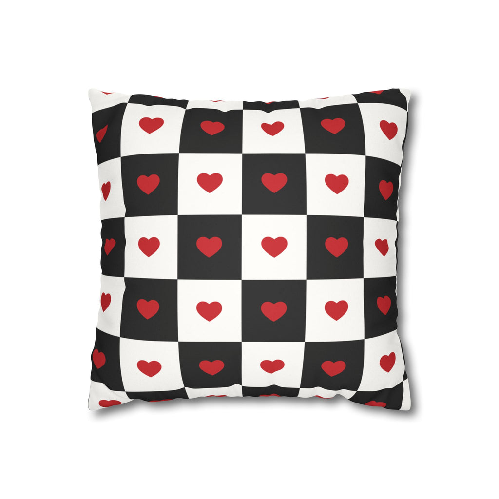 Valentines Pillowcase, Heart Pillow Cover, Checkered Decor, Faux Suede Cushion, Valentine's Day Gift, Square Throw Pillow, Love Home Decor
