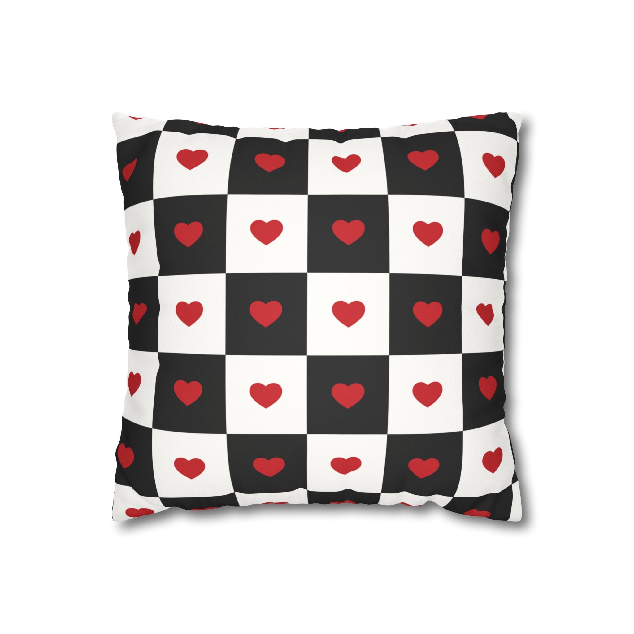 Valentines Pillowcase, Heart Pillow Cover, Checkered Decor, Faux Suede Cushion, Valentine's Day Gift, Square Throw Pillow, Love Home Decor