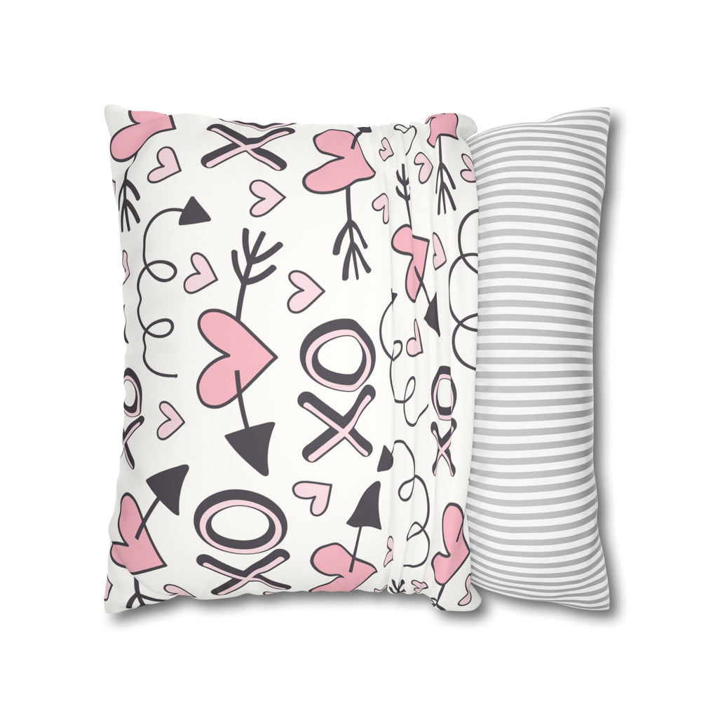 Valentine's Print Faux Suede Square Pillowcase XO Heart Print Valentine's Sofa Pillow Case Valentines Decor