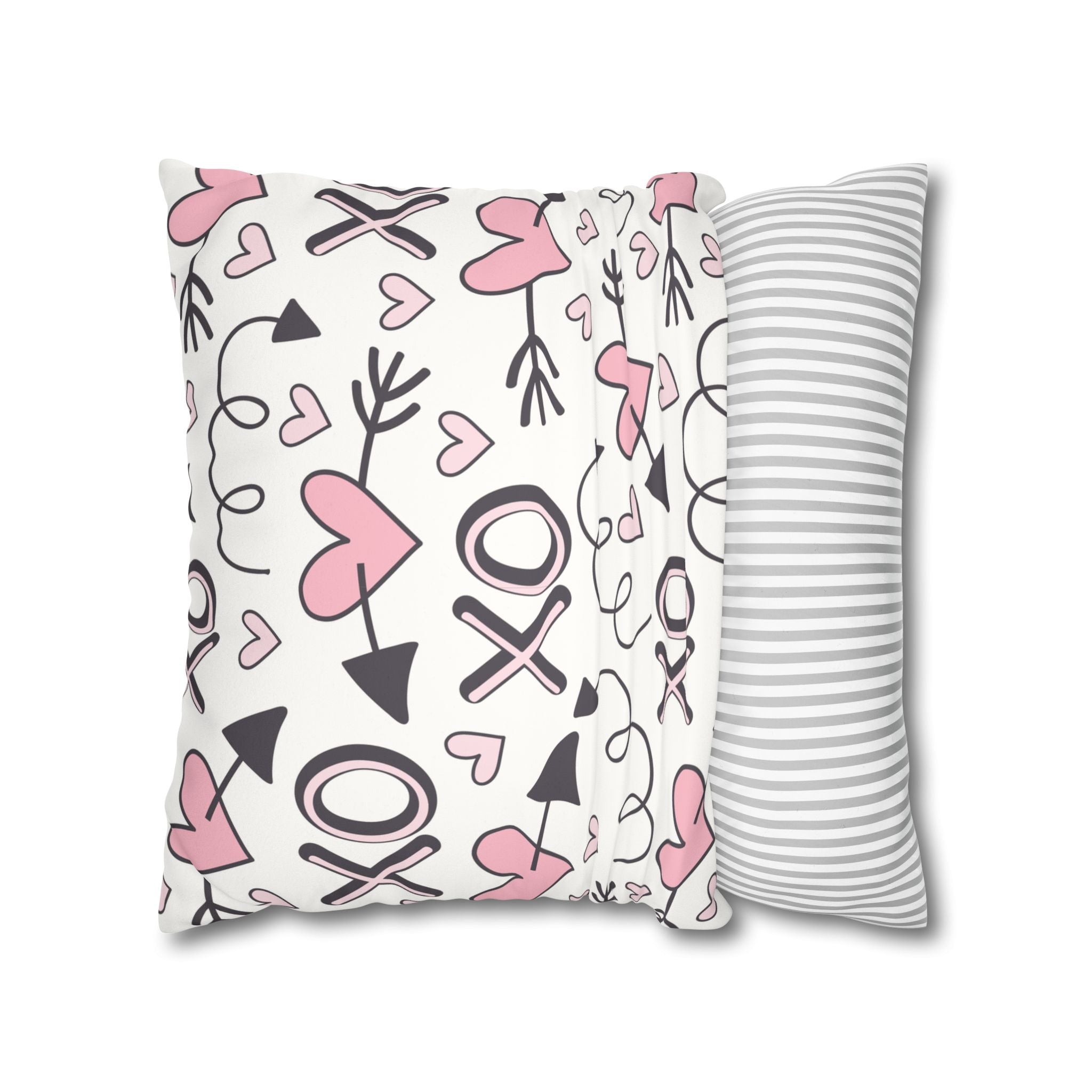 Valentine's Print Faux Suede Square Pillowcase XO Heart Print Valentine's Sofa Pillow Case Valentines Decor
