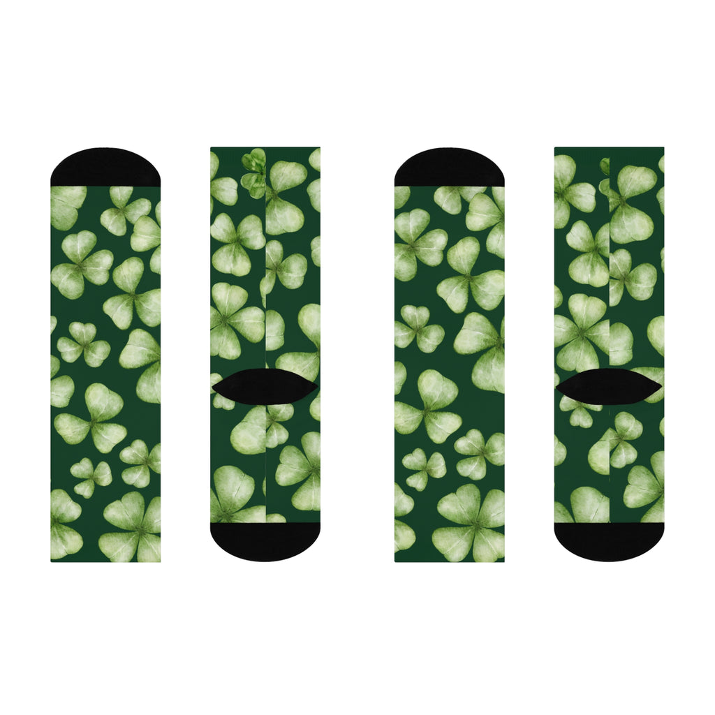 St. Patrick's Day Lucky Clover Crew Socks - Cushioned Comfort for Everyday Wear