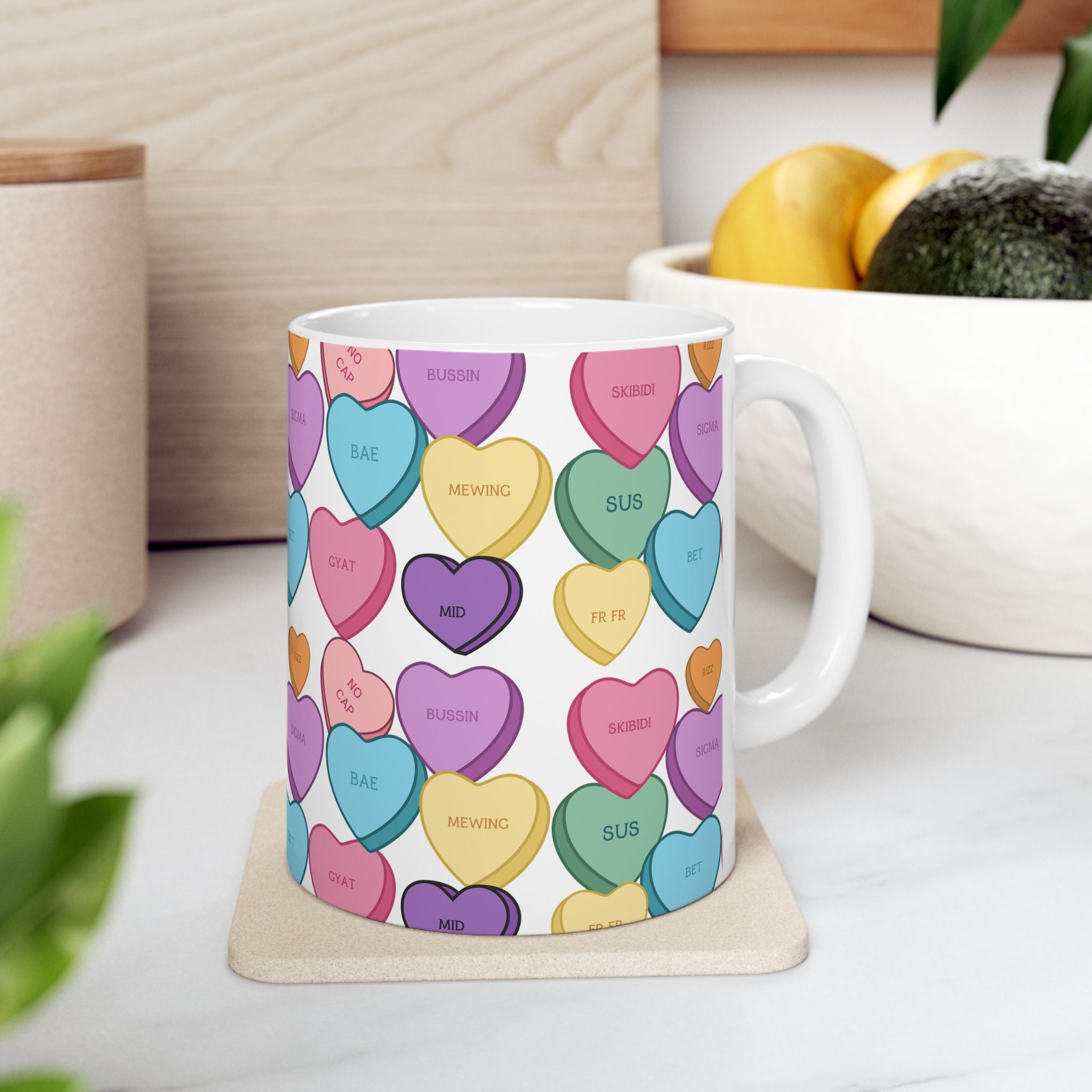 Valentine's Mug Candy Hearts Ceramic Mug, (11oz, 15oz)