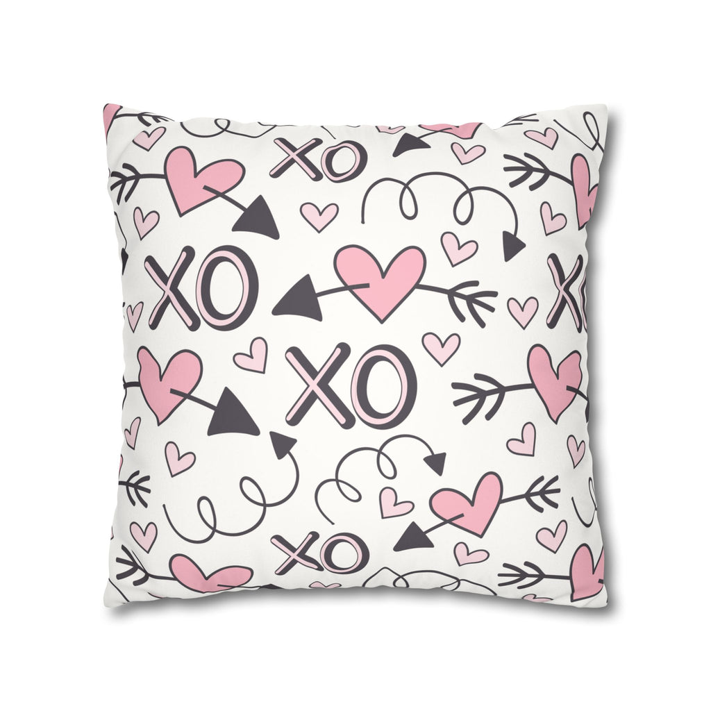 Valentine's Print Faux Suede Square Pillowcase XO Heart Print Valentine's Sofa Pillow Case Valentines Decor