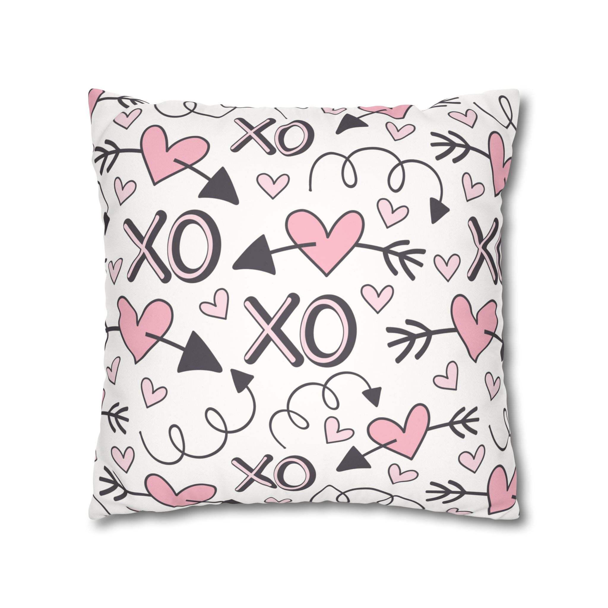 Valentine's Print Faux Suede Square Pillowcase XO Heart Print Valentine's Sofa Pillow Case Valentines Decor