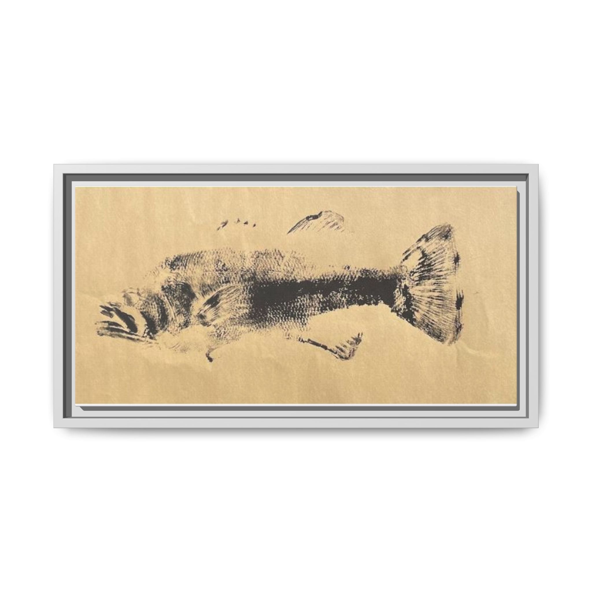 Gyotaku Fish Matte Canvas, Framed Gyotaku print by rubbing the body of an inked fish