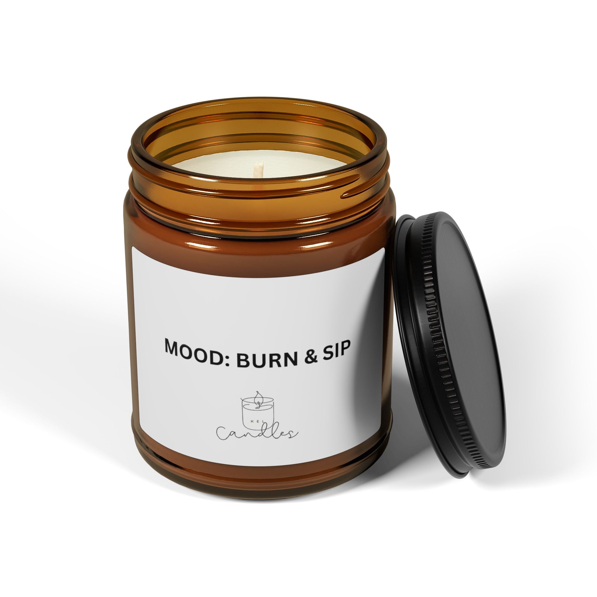 Mood: Burn and Sip Scented Soy Candle (Multi-Size, Amber Jar)